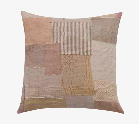 Mosaic Fray Handmade Vintage Kantha Pillow Sham -Taupe -