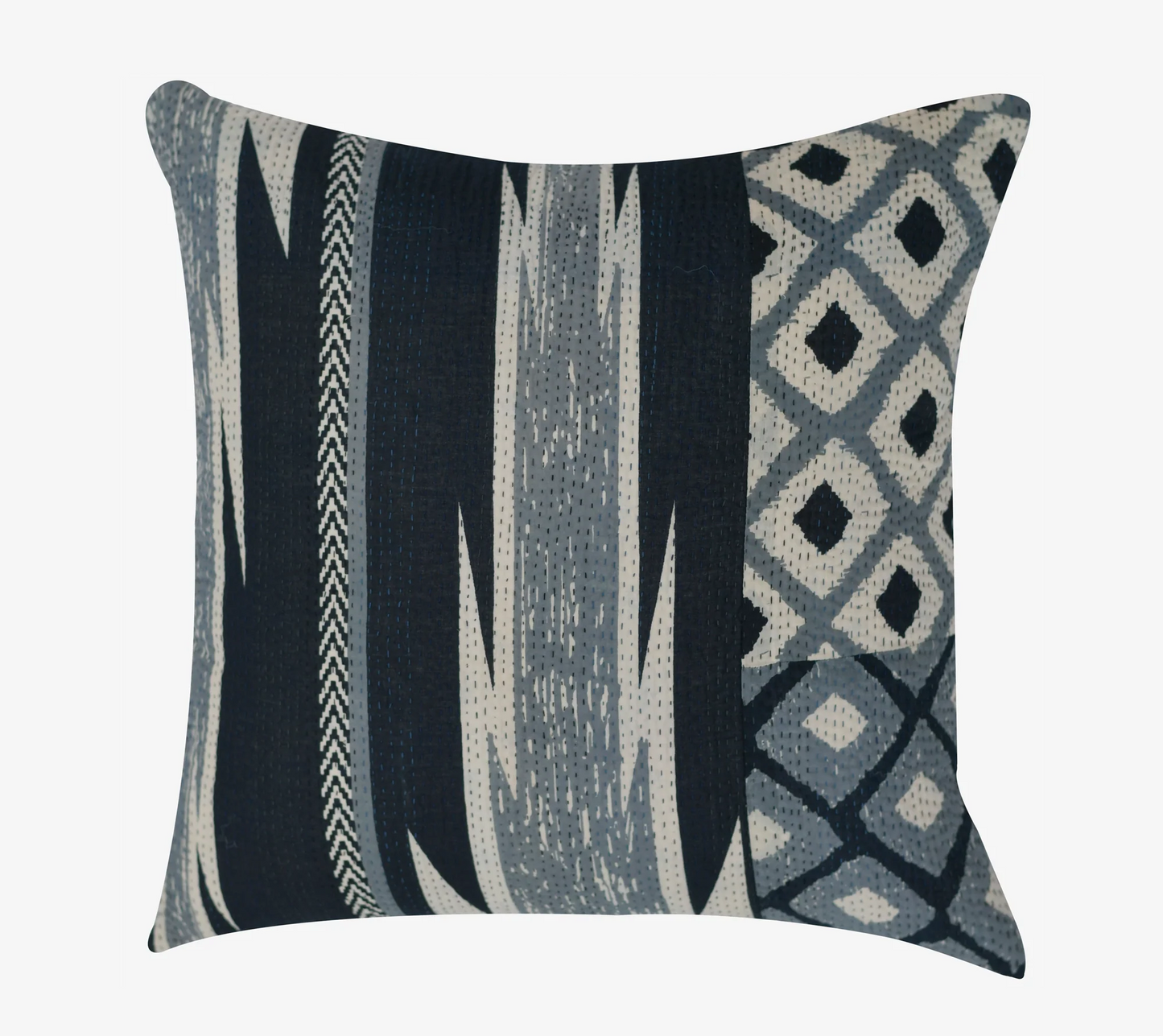 Monotone Ikat Handmade Vintage Kantha Pillow Sham -Monotone Black -