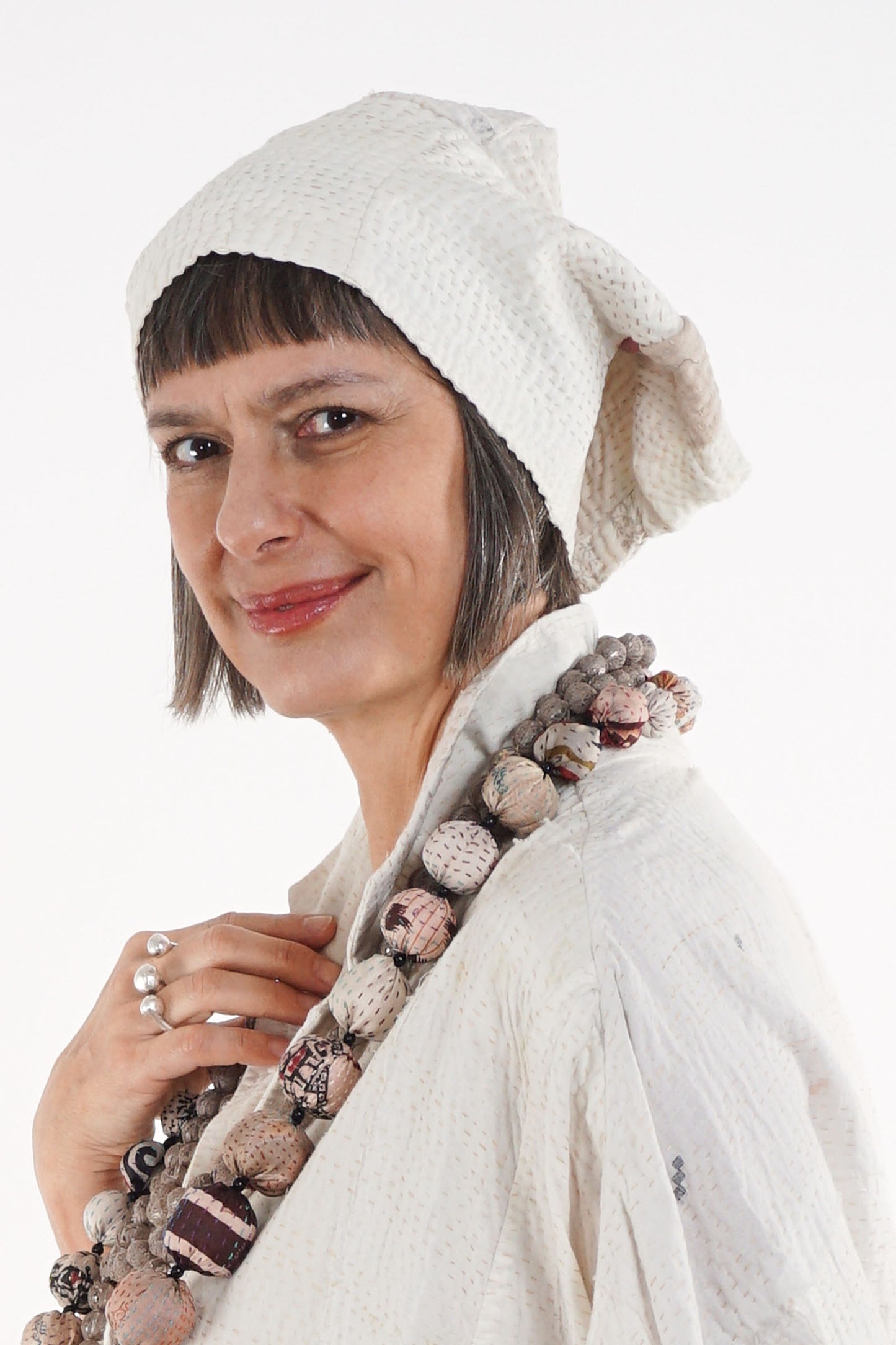 JAIPUR WHITE KANTHA 4 CORNER HAT - jw4883-ivy -