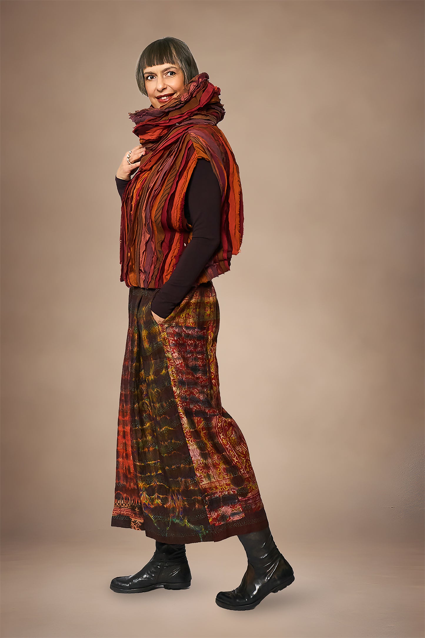 WAVY STRIPE KANTHA WIDE SHOULDER VEST - wv2245-org -