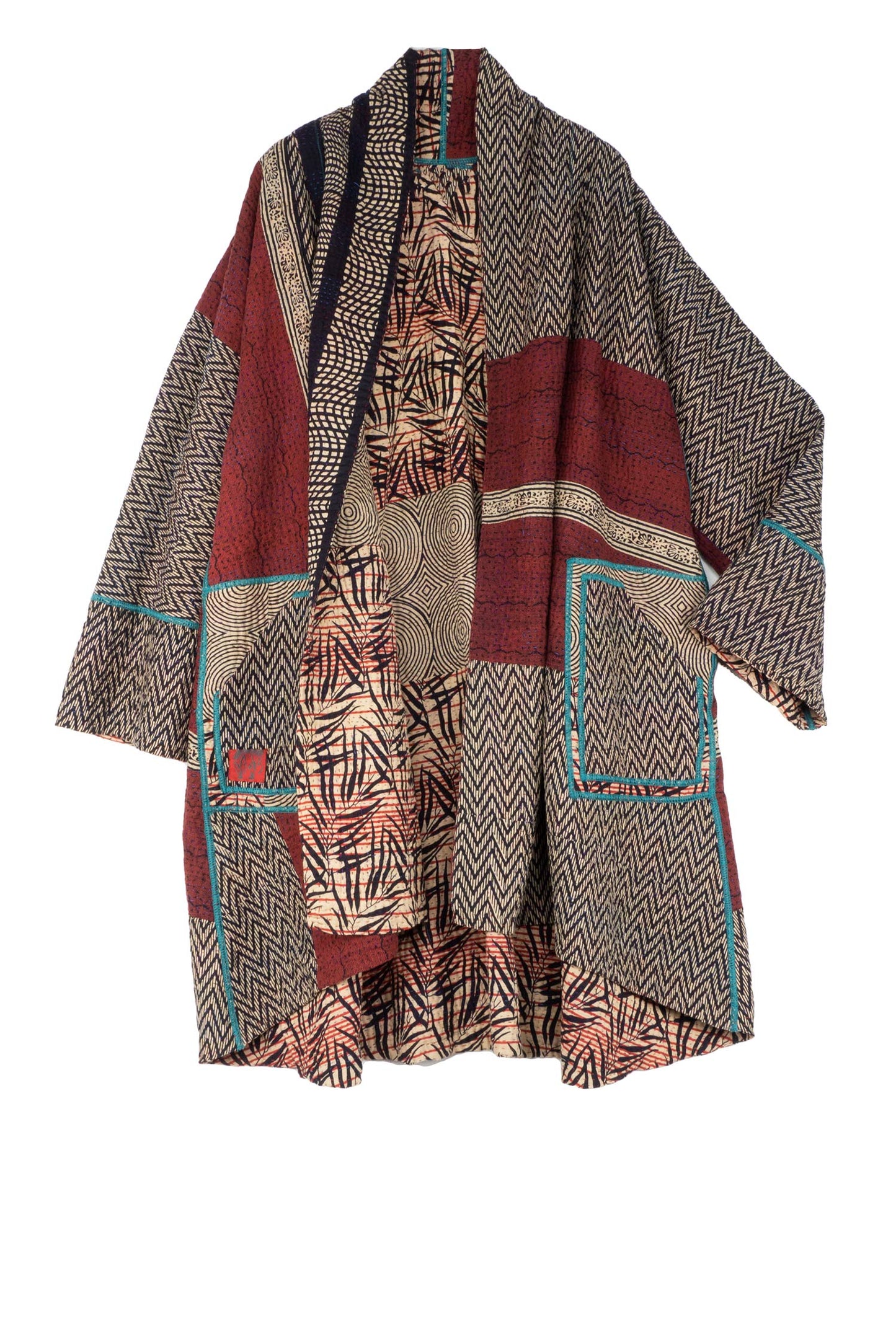 SOHO BAMBOO KANTHA KIMONO LONG JKT - bo4005-blk -