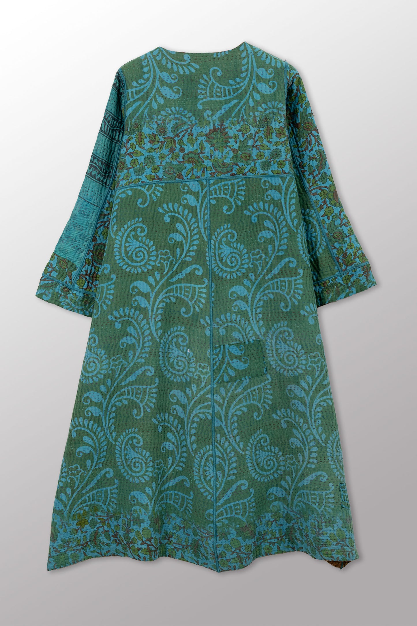 COTTON OVERDYE KANTHA WRAP FLARE COAT - ov4330-ctel005a -