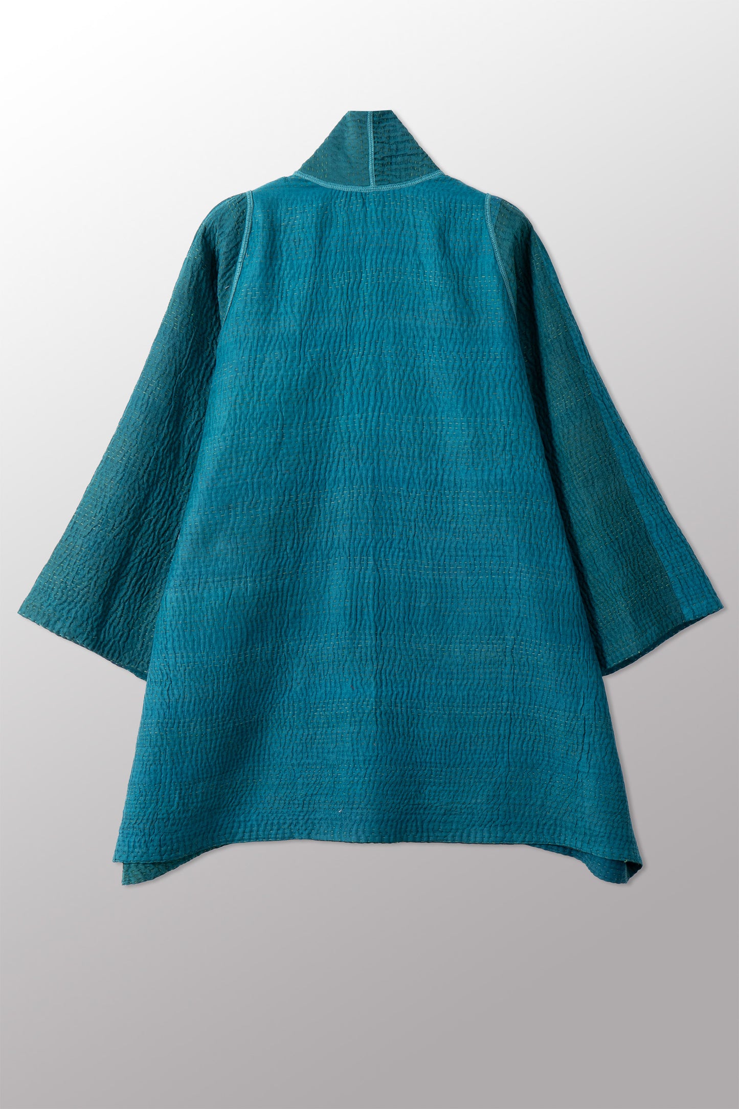 GEORGETTE JACQUARD VINTAGE SILK PATCH KANTHA A-LINE JACKET - gj4003-grn -