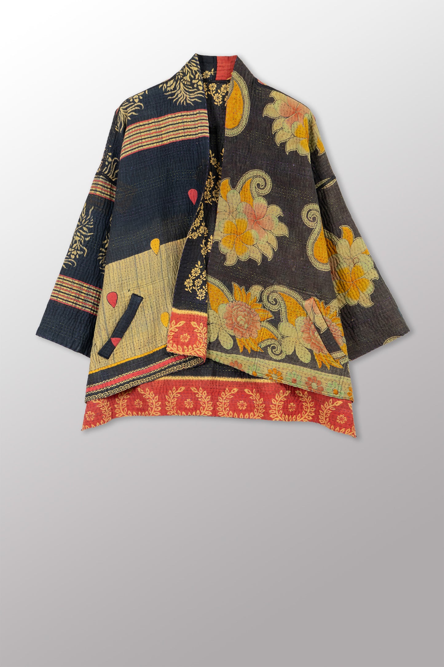 VINTAGE COTTON KANTHA MINI KIMONO JKT - cv4055-0057a -