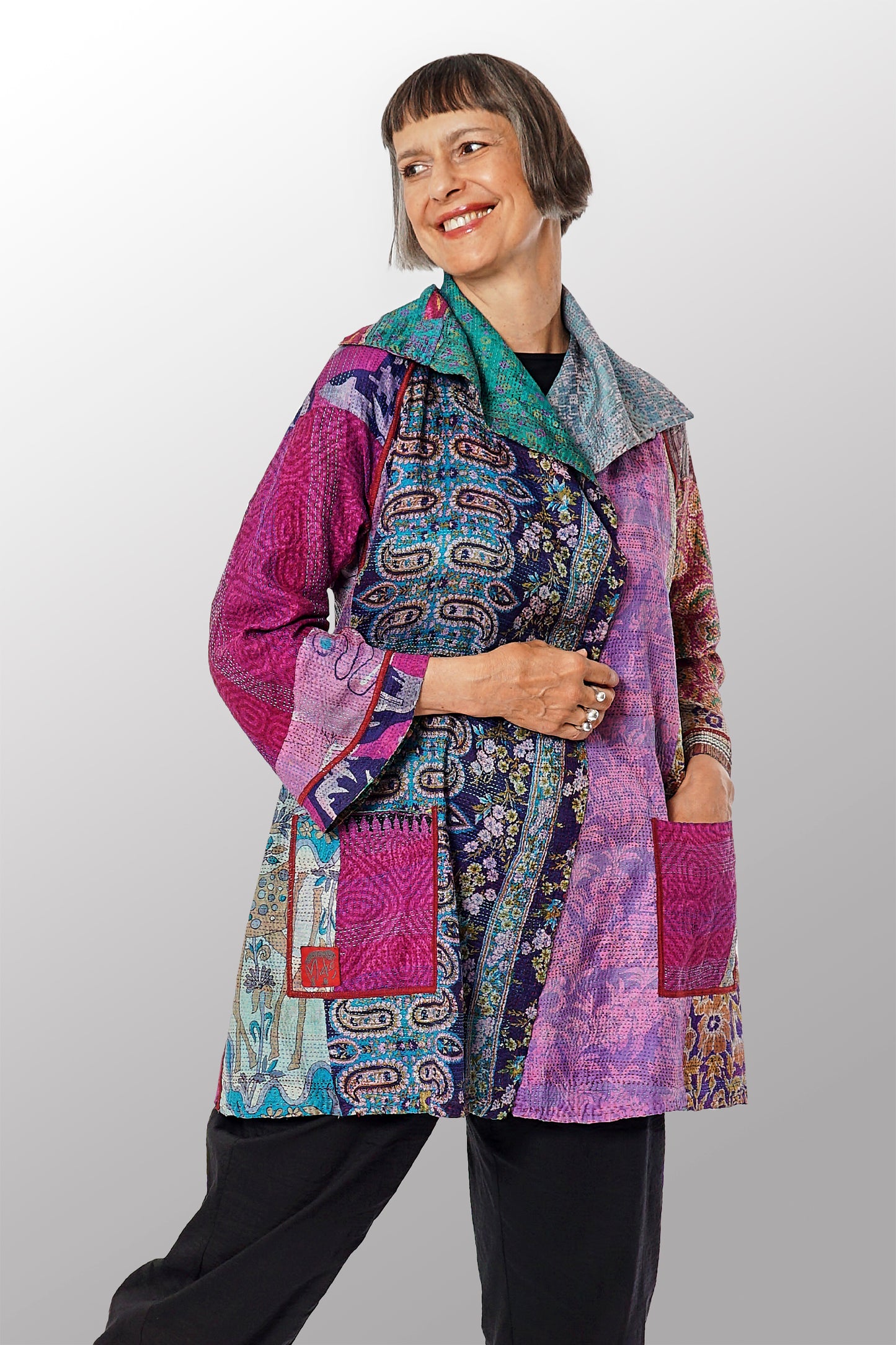 VINTAGE SILK KANTHA BACK TUCKED JKT - sv2012-0040s -