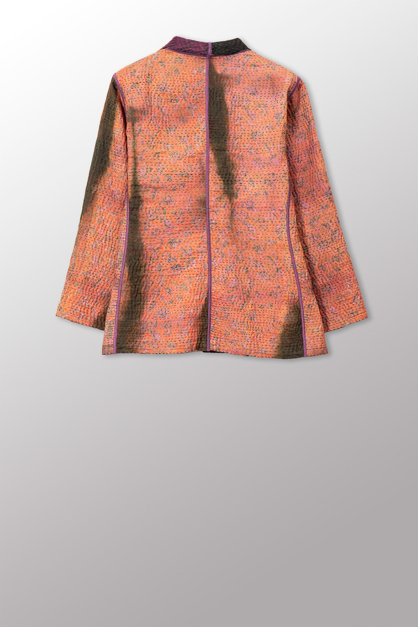 VINTAGE PRINTED SILK CLAMP DYE WITH JACQUARD KANTHA SHORT JACKET - sk4007-0001m -