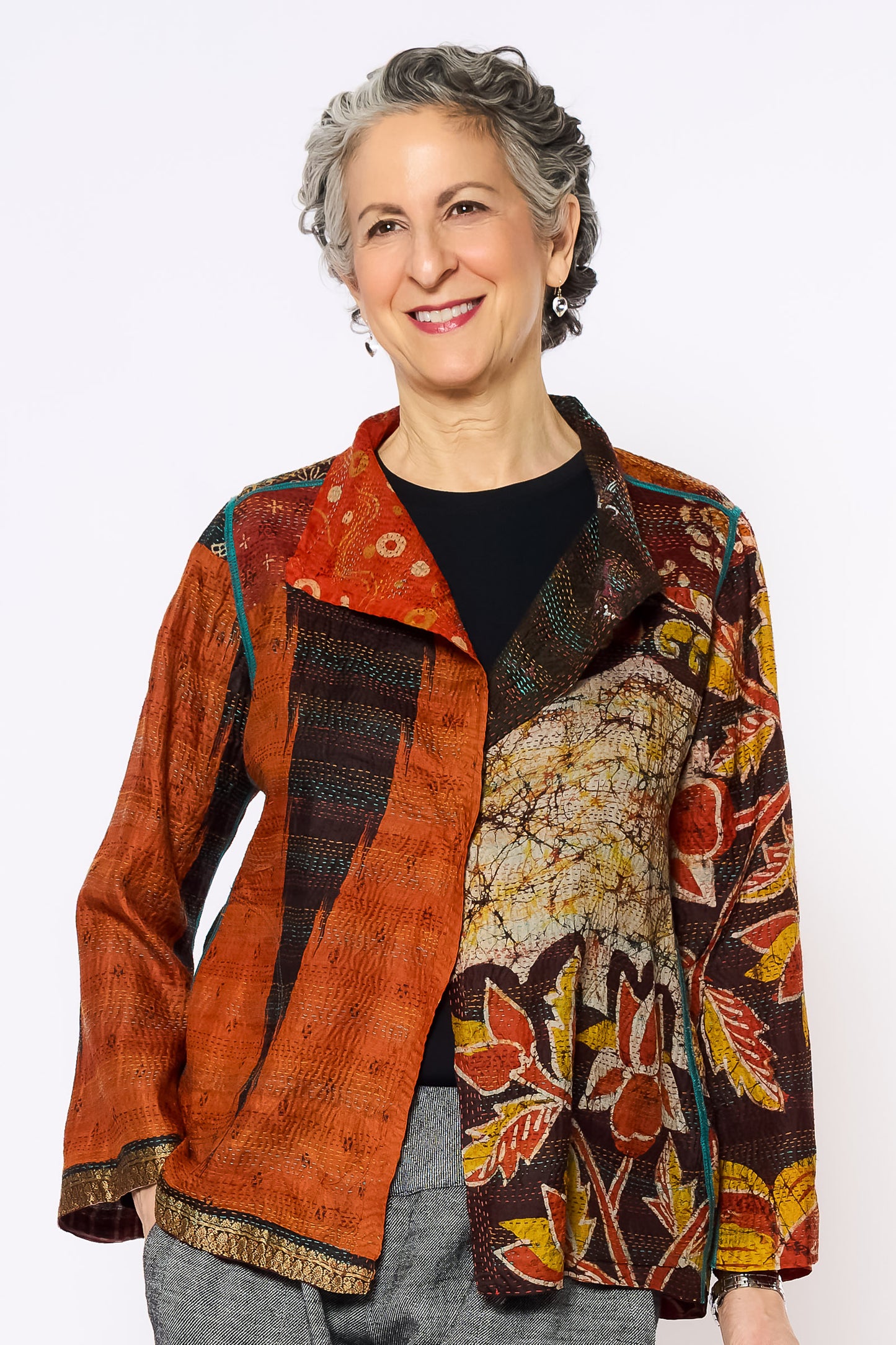 VINTAGE SILK KANTHA SHORT JKT - sv2007-0070m -