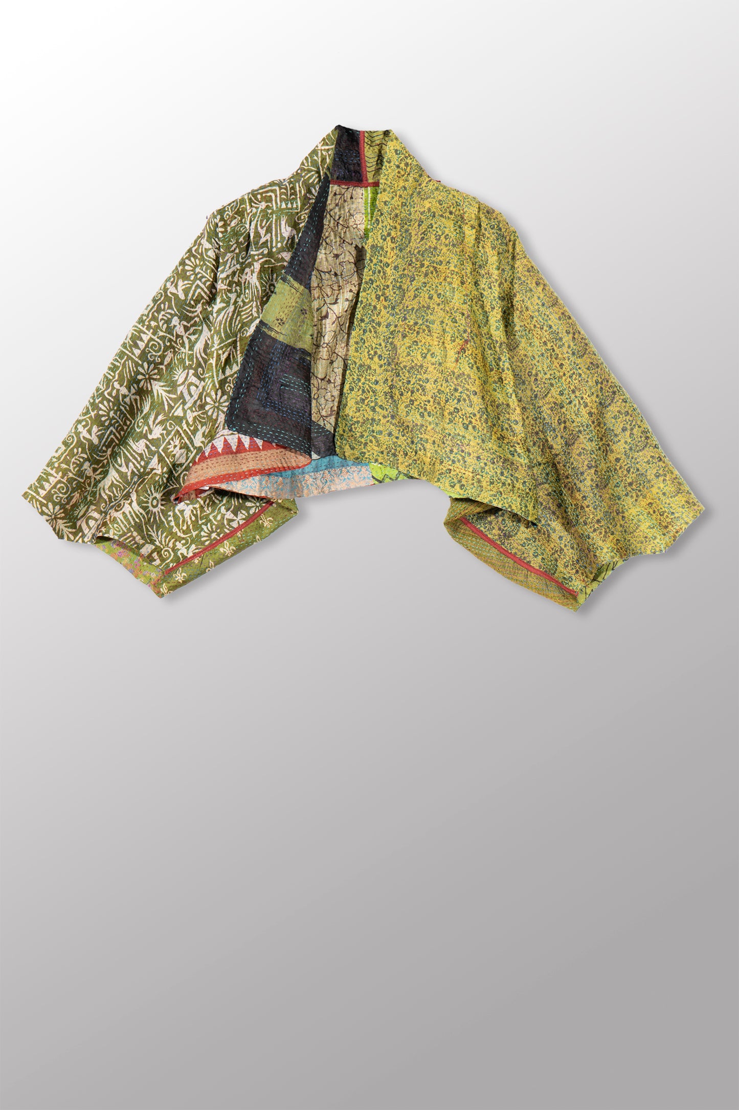 VINTAGE SILK KANTHA PUFF SLV. SHRUG - sv2062-0008a -