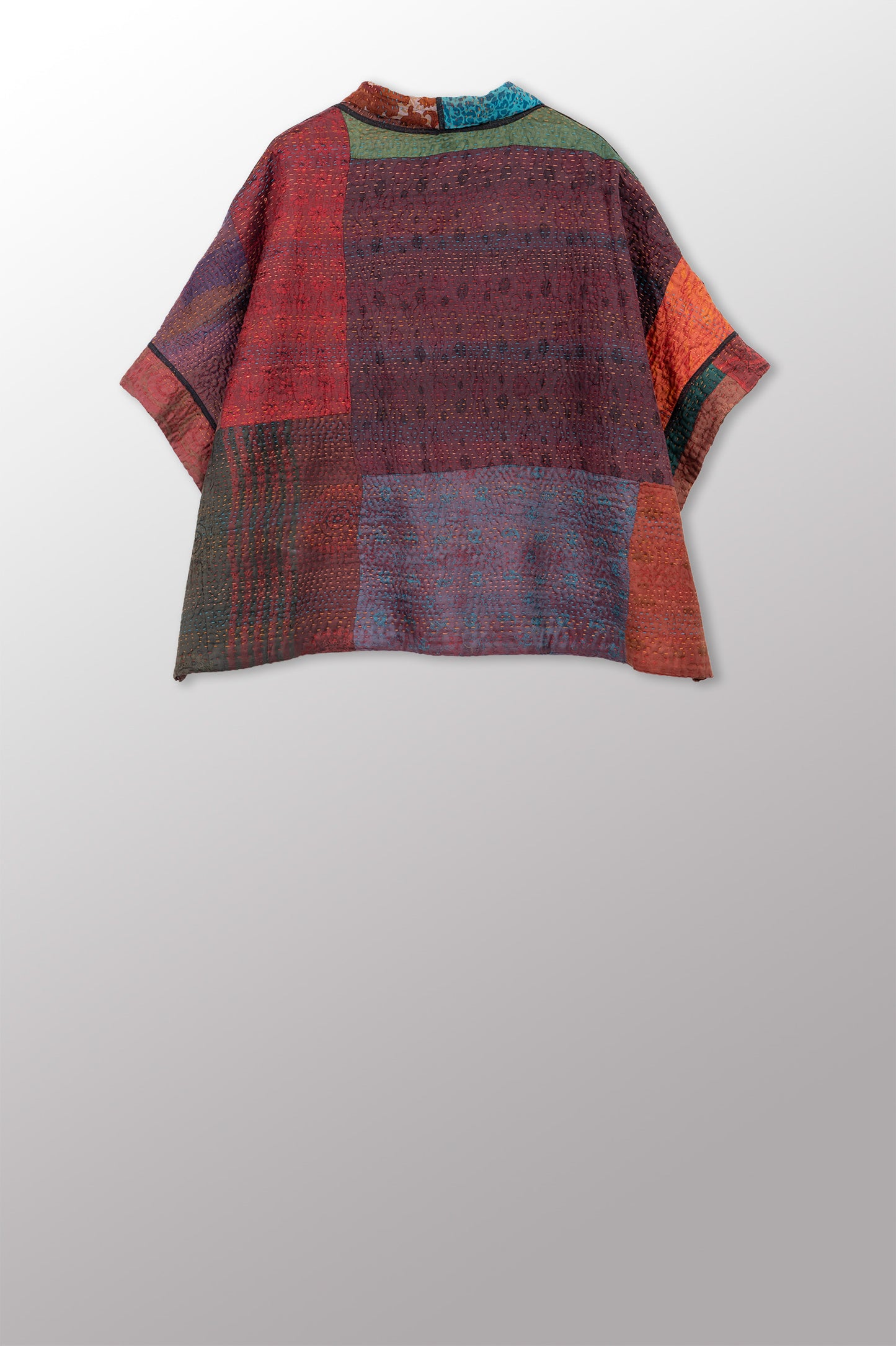 JACQUARD SILK KANTHA MINI PONCHO - js4060-cbrn002a -