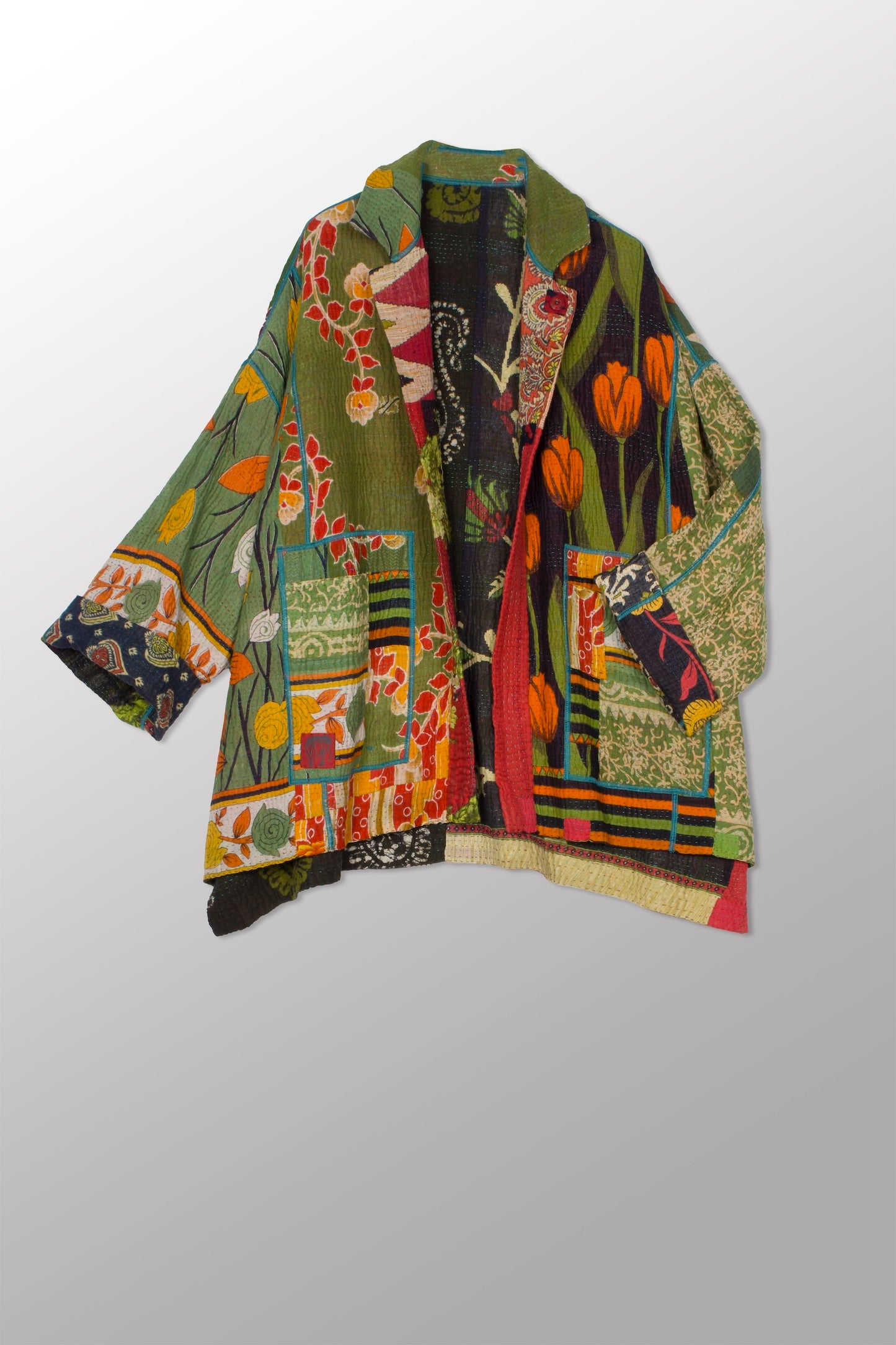 PUZZLE KANTHA OVERSIZED MINI COAT - pz4332-grn -