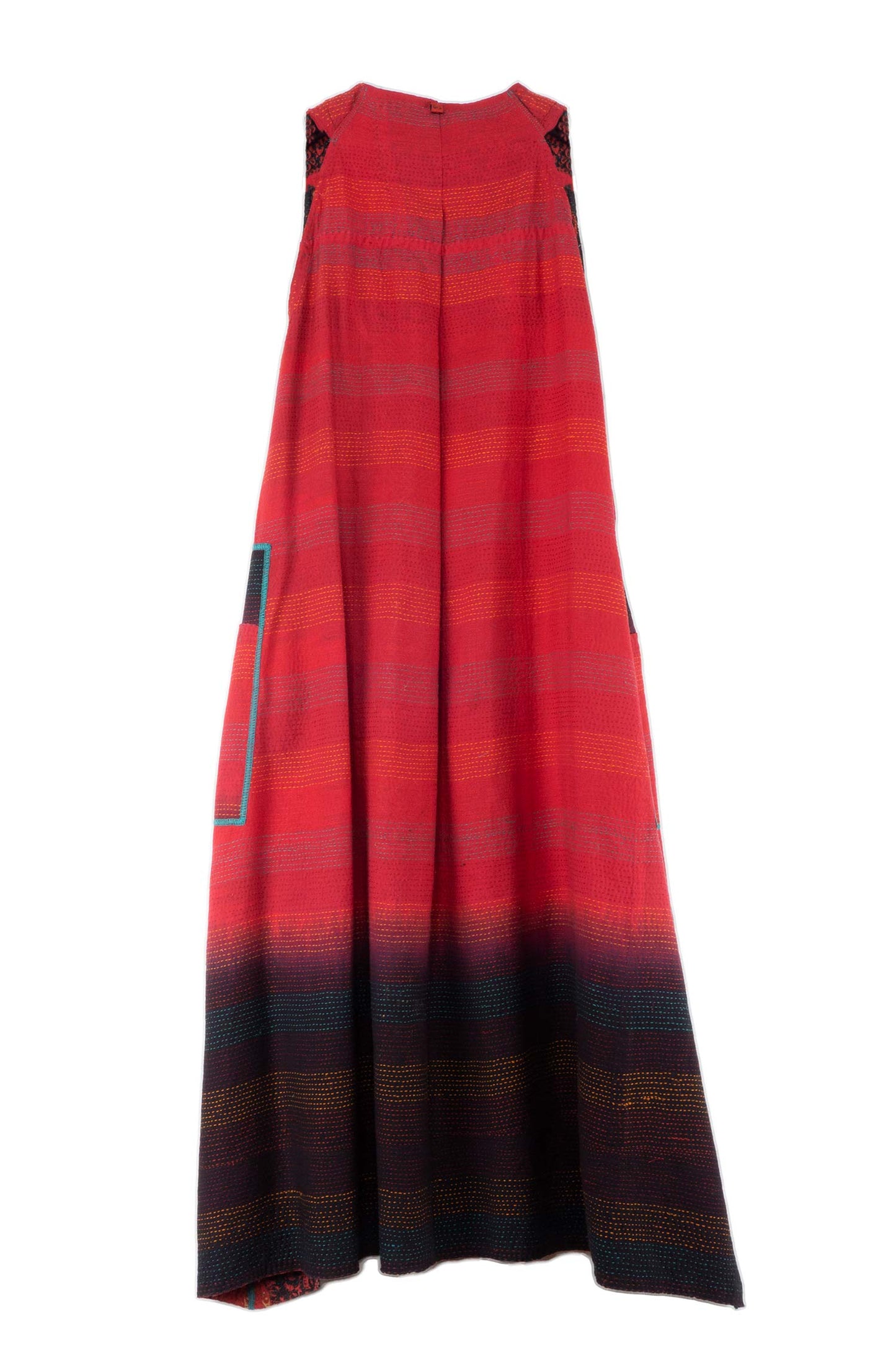 SILK COTTON OMBRE PRINT KANTHA BACK PLEATED VEST MAXI - os2222-red -