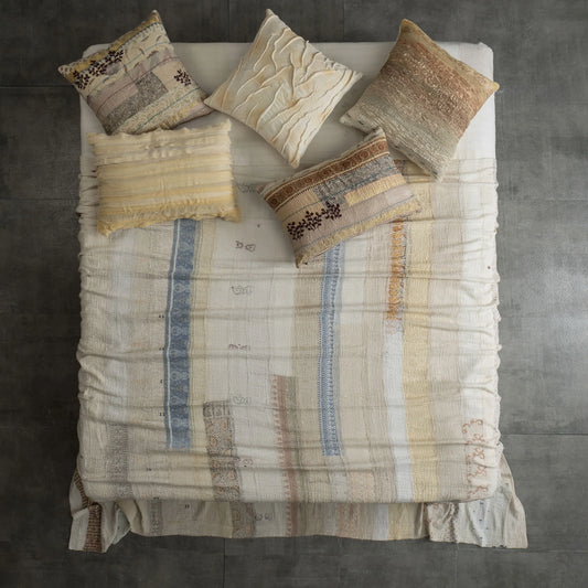 Jewels Stripe Patch Kantha Quilt Queen - 90" x 90"/ 228  x 228. cm