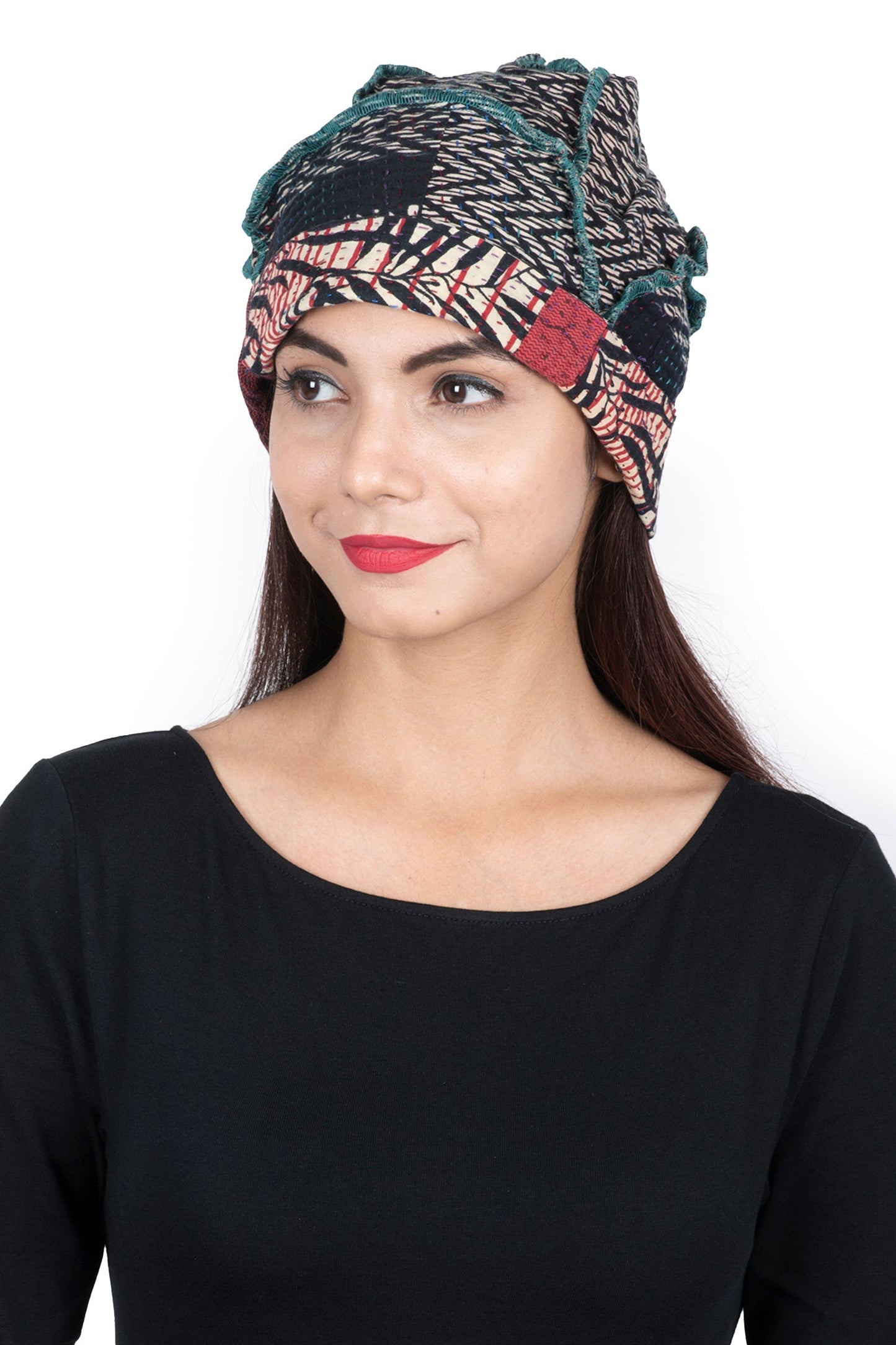 SOHO BAMBOO KANTHA PATCHWORK HAT - bo4880-blk -