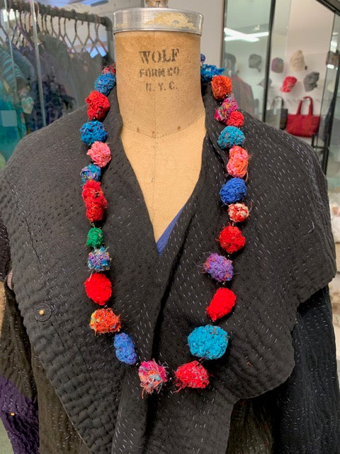 OOAK VINTAGE SILK KANTHA BERRY MEDIUM NECKLACE - ok2726-7001a -