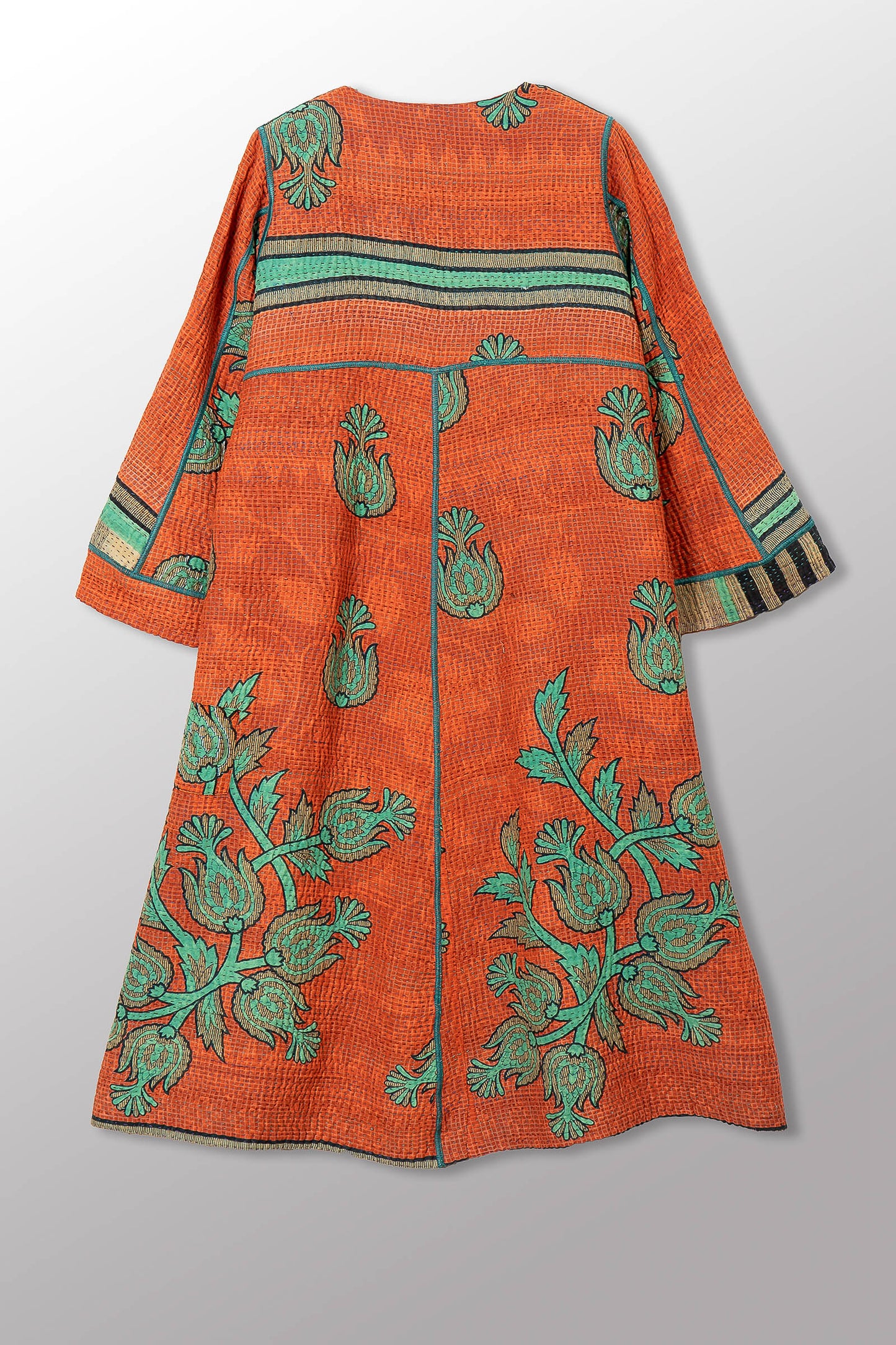 COTTON OVERDYE KANTHA WRAP FLARE COAT - ov4330-corg001a -