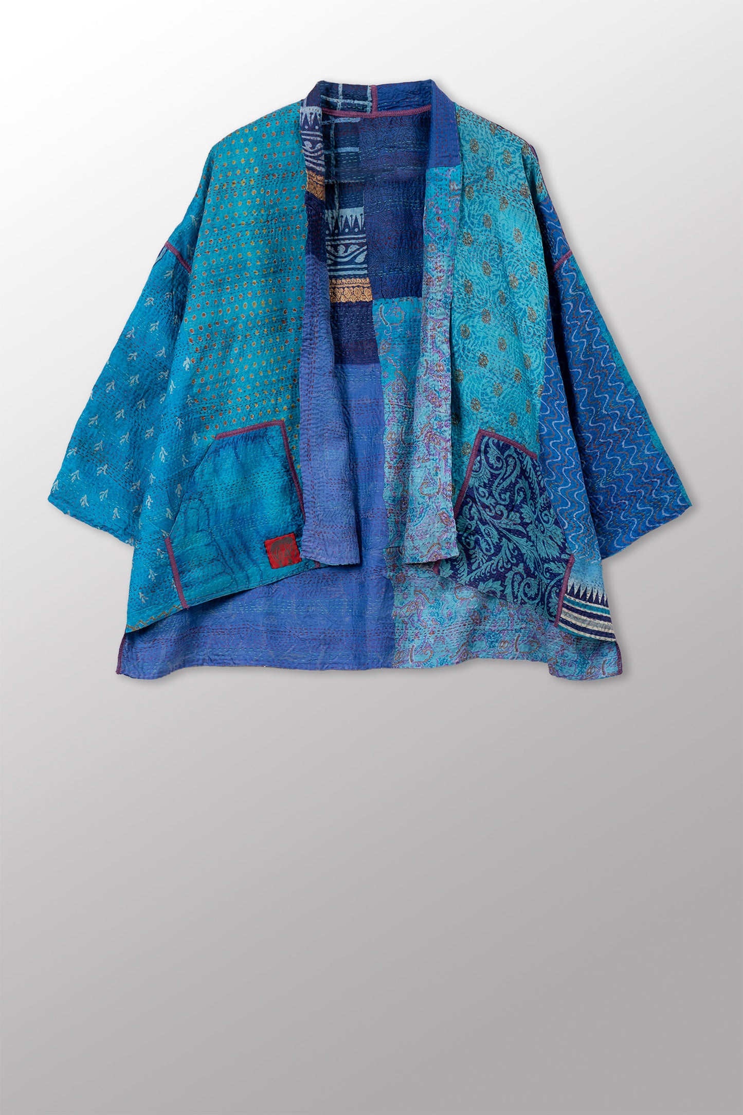 VINTAGE SILK KANTHA MINI KIMONO JKT - sv2055-0009a -