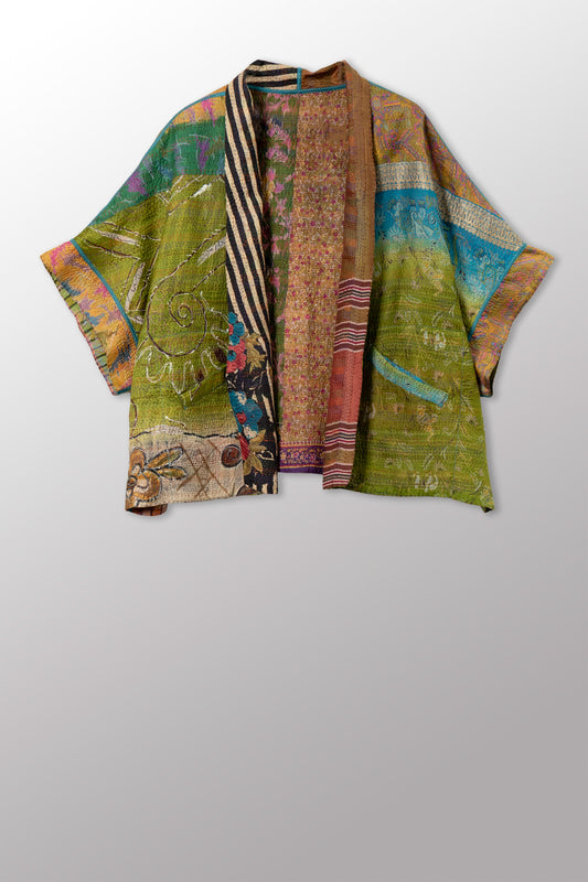 VINTAGE SILK KANTHA MINI PONCHO - sv2060-0015a -