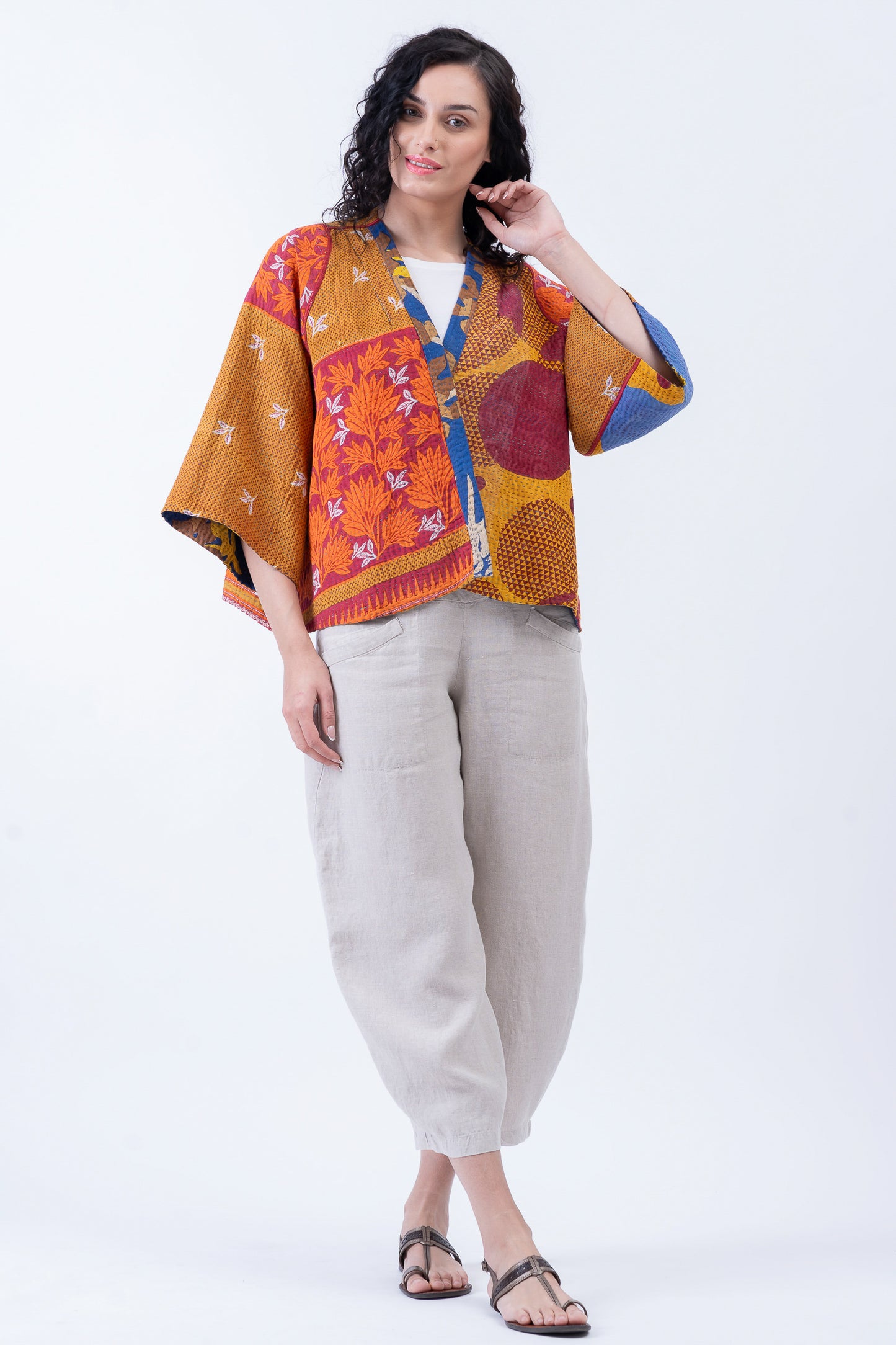 VINTAGE COTTON KANTHA BELL SHAPE JKT - cv4048-0048a -