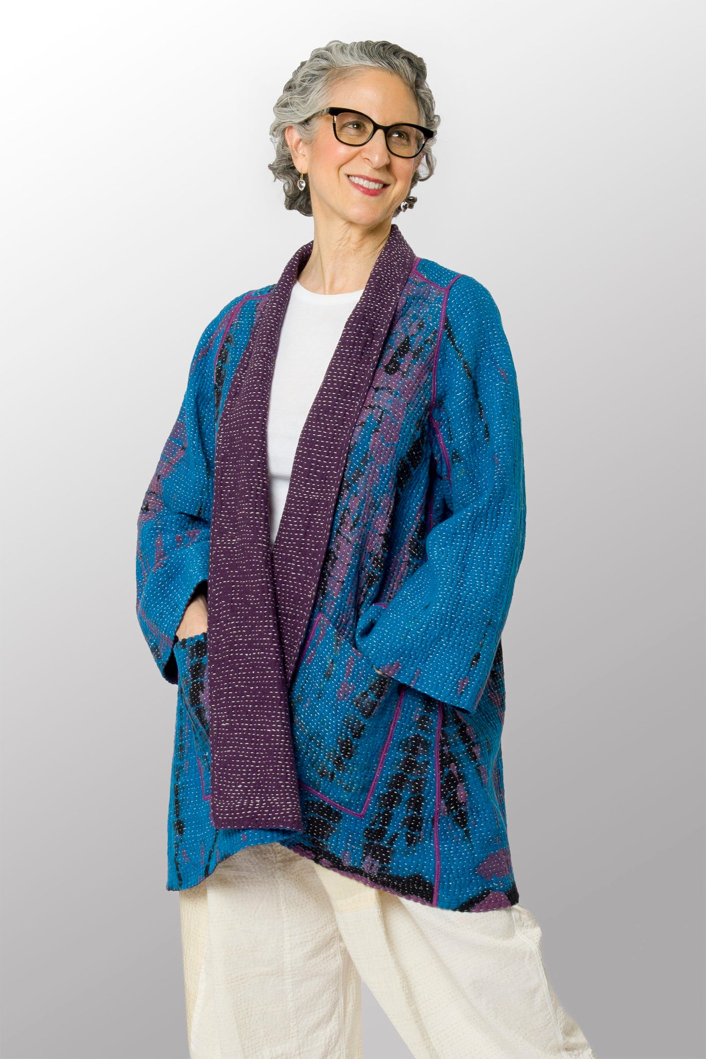 MONE SHIBORI TIE DYE KANTHA A-LINE JACKET - ms5003-tuq -