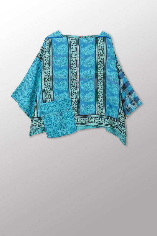 VINTAGE COTTON & NEW VOILE KANTHA 3/4 SLV. CROP TOP MIO - cn2538-0009a -