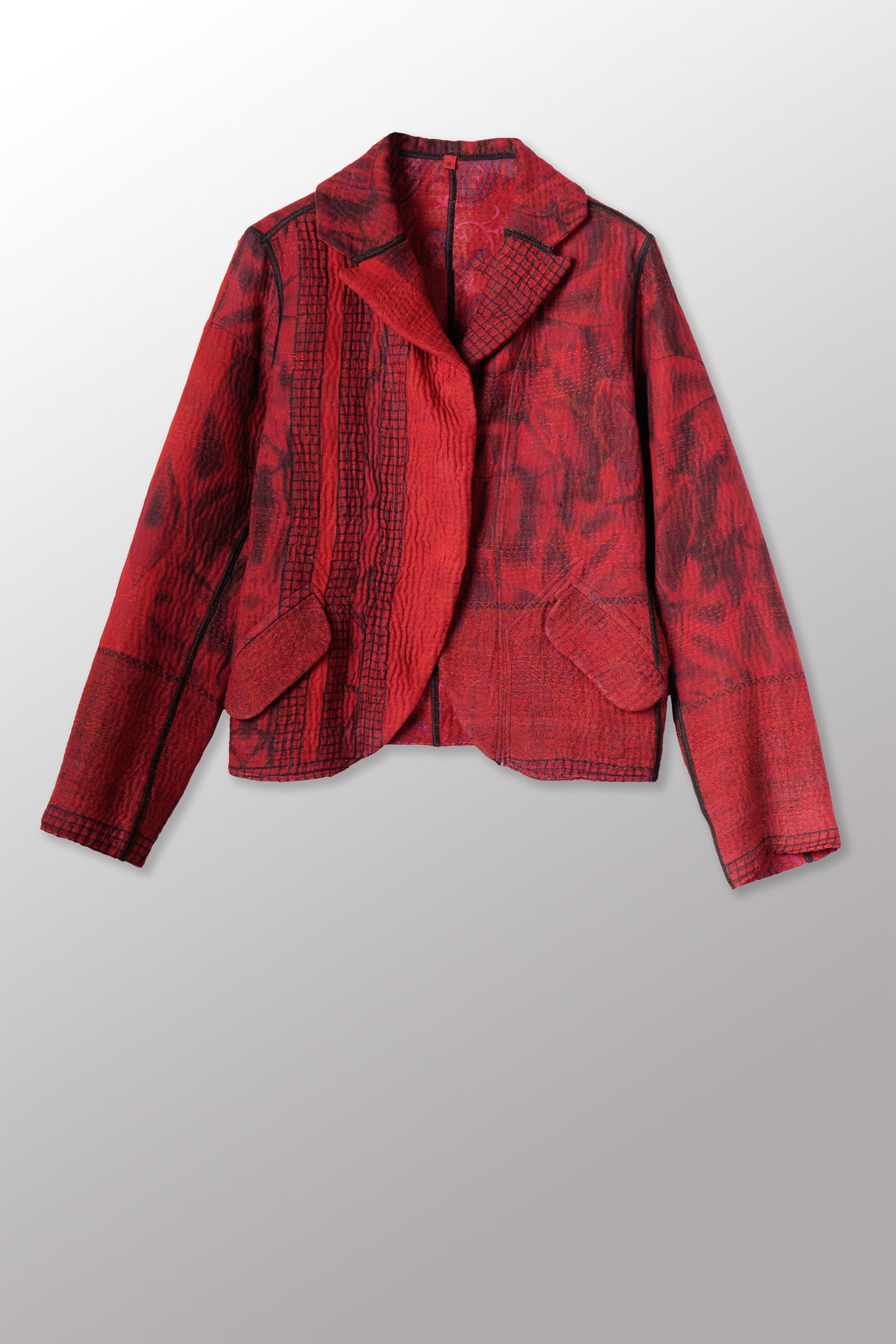 VINTAGE SILK GEORGETTE COTTON KANTHA CROPPED BASIC JACKET - gc4096-0001m -