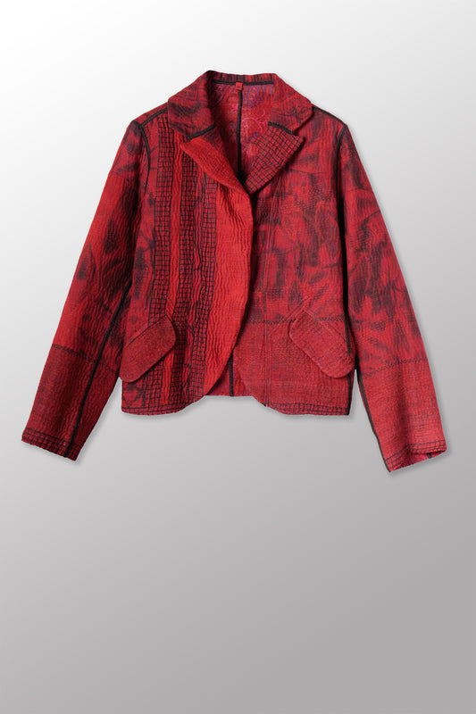 VINTAGE SILK GEORGETTE COTTON KANTHA CROPPED BASIC JACKET - gc4096-0001m -