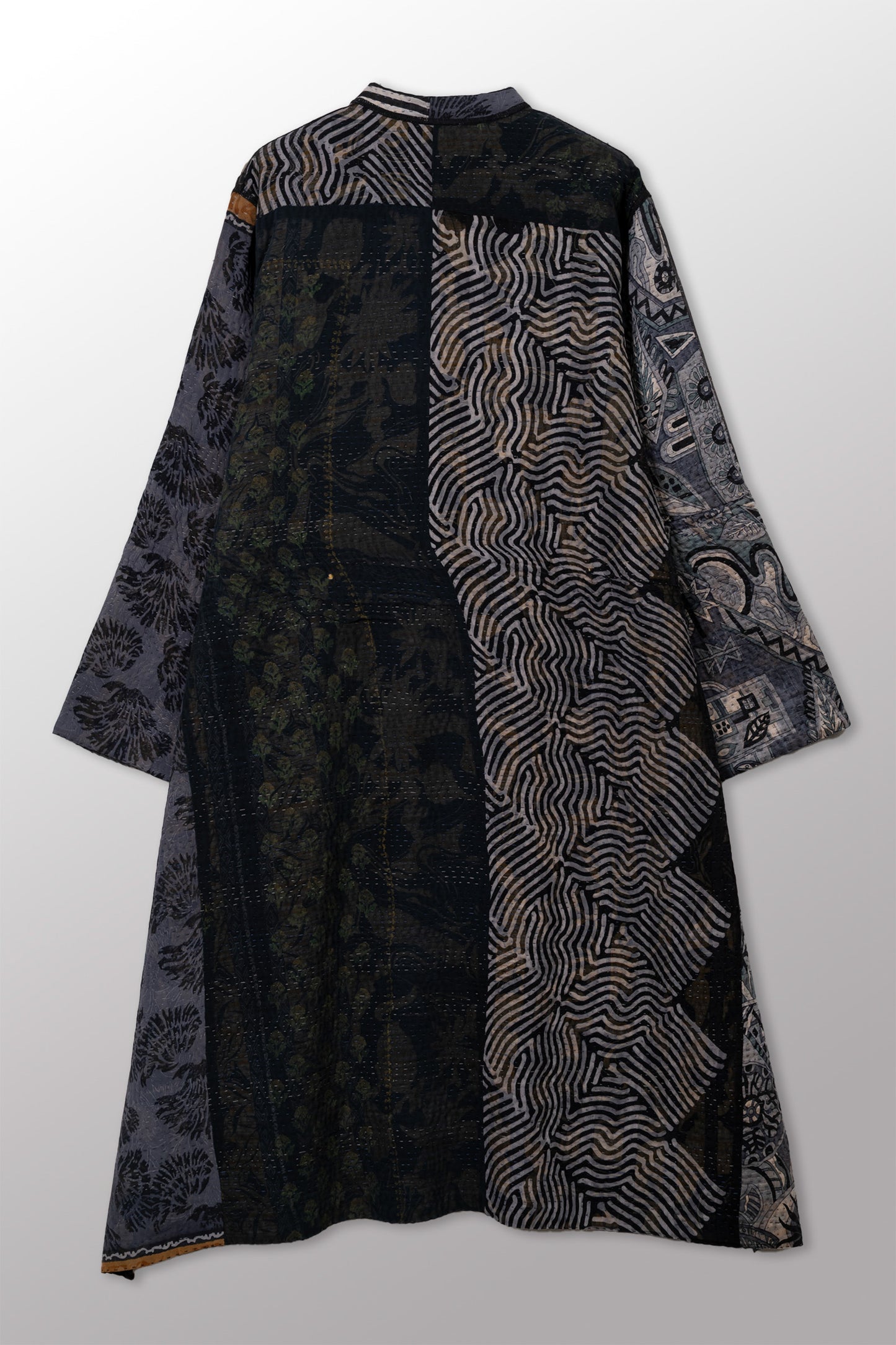 JACQUARD SILK KANTHA KAFTAN COAT - js4343-cblk001s -
