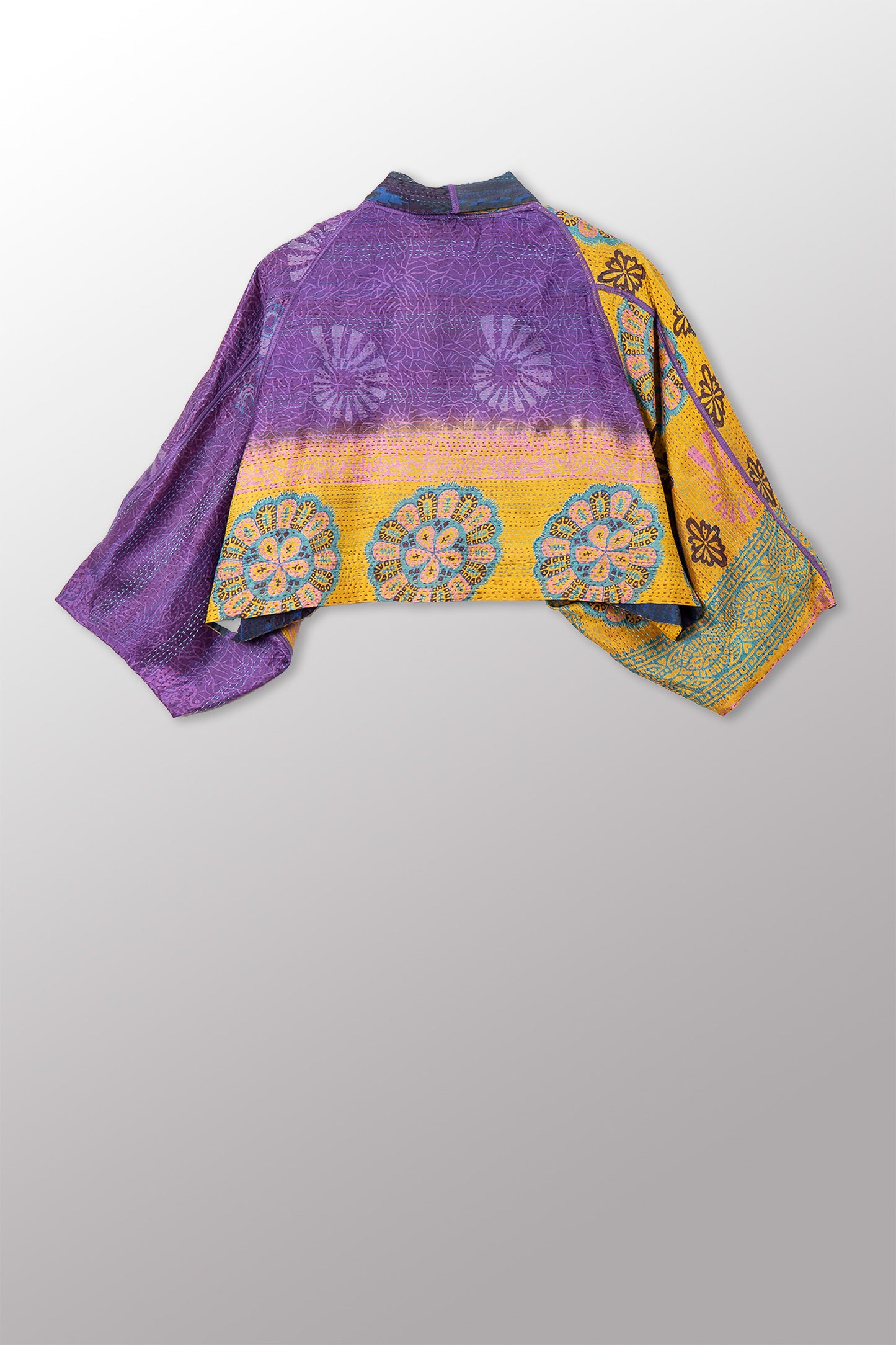 VINTAGE SILK GEORGETTE KANTHA PUFF SLV. SHRUG - sg2062-0011a -