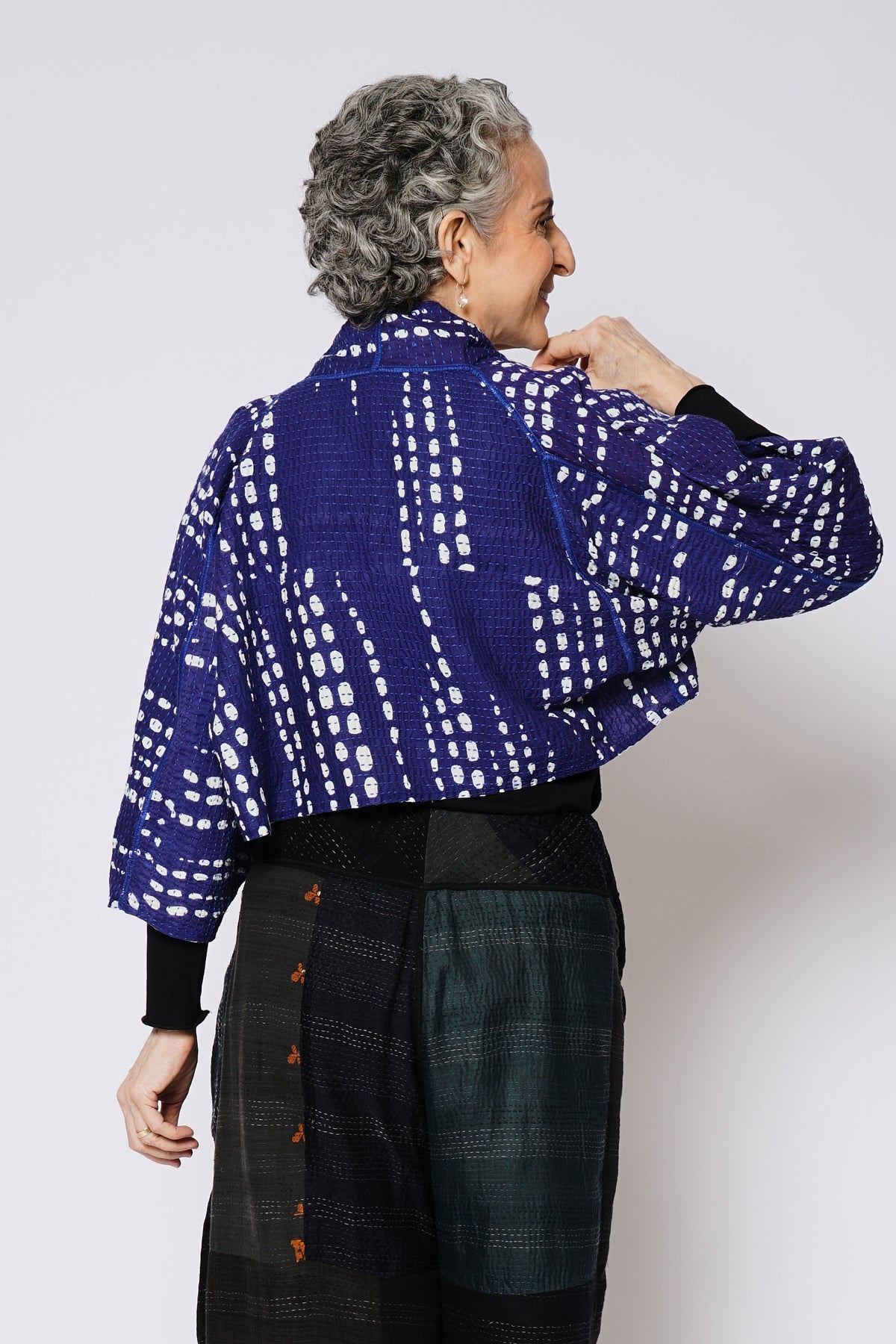 SHIBORI DROP BBK KANTHA PUFF SLV. SHRUG - sd2062-blu -