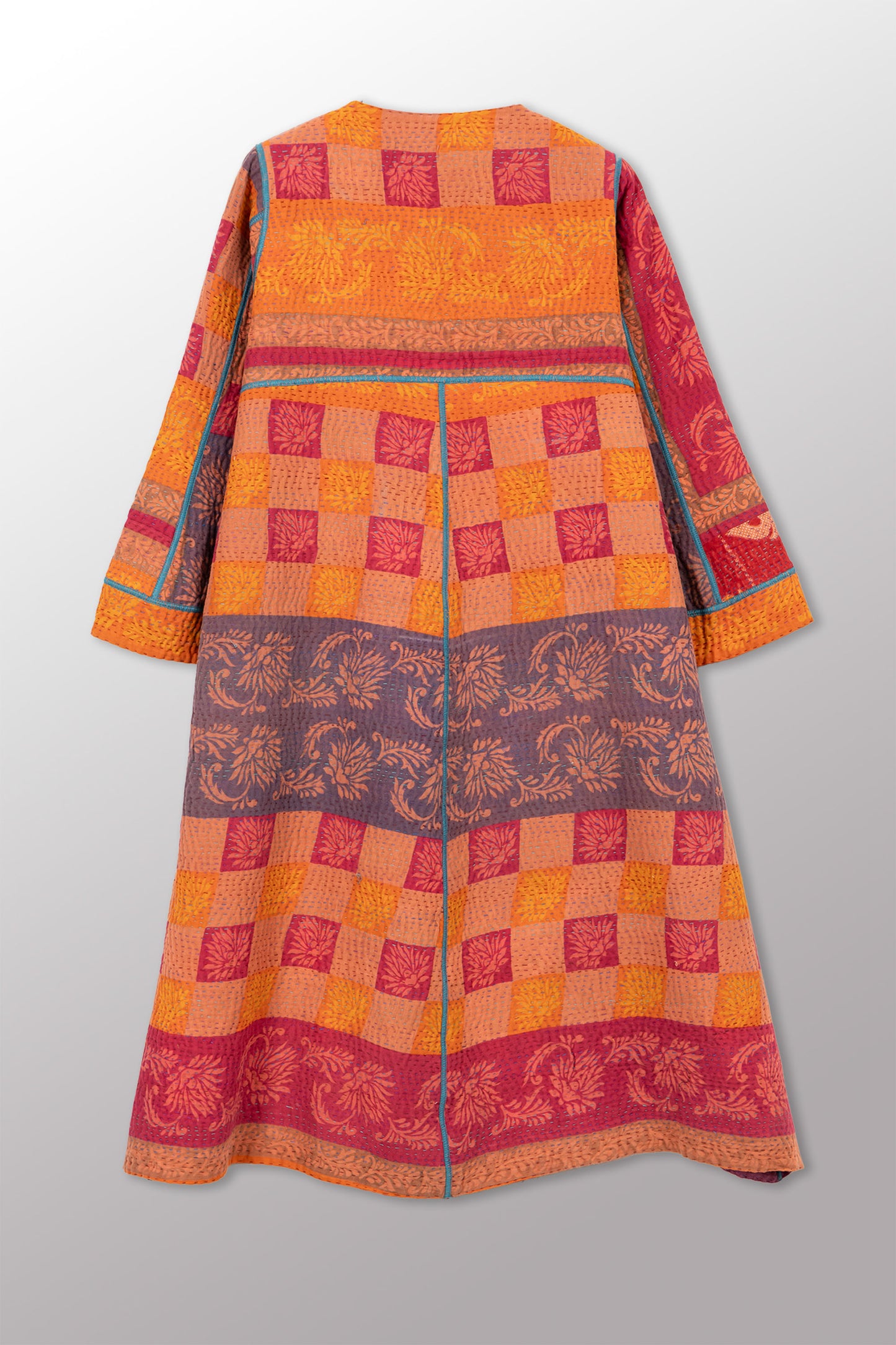 VINTAGE COTTON KANTHA WRAP FLARE COAT - cv4330-0029a -