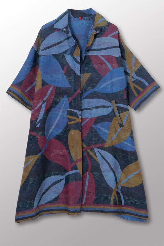 VINTAGE COTTON & NEW VOILE KANTHA 3/4 SLV. SHIRT DRESS - cn2459-0002s -