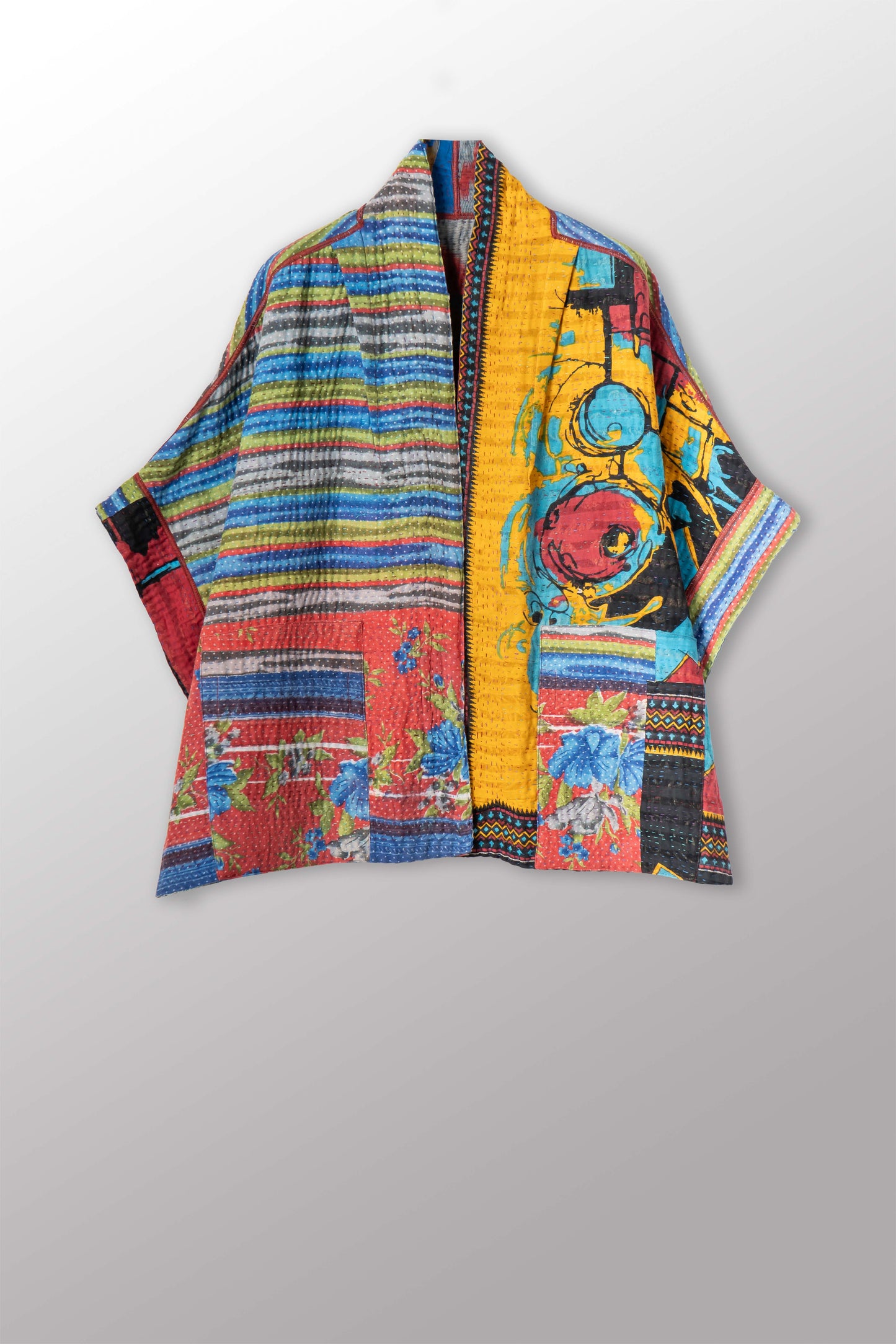 VINTAGE COTTON KANTHA MINI PONCHO - cv4060-0060a -