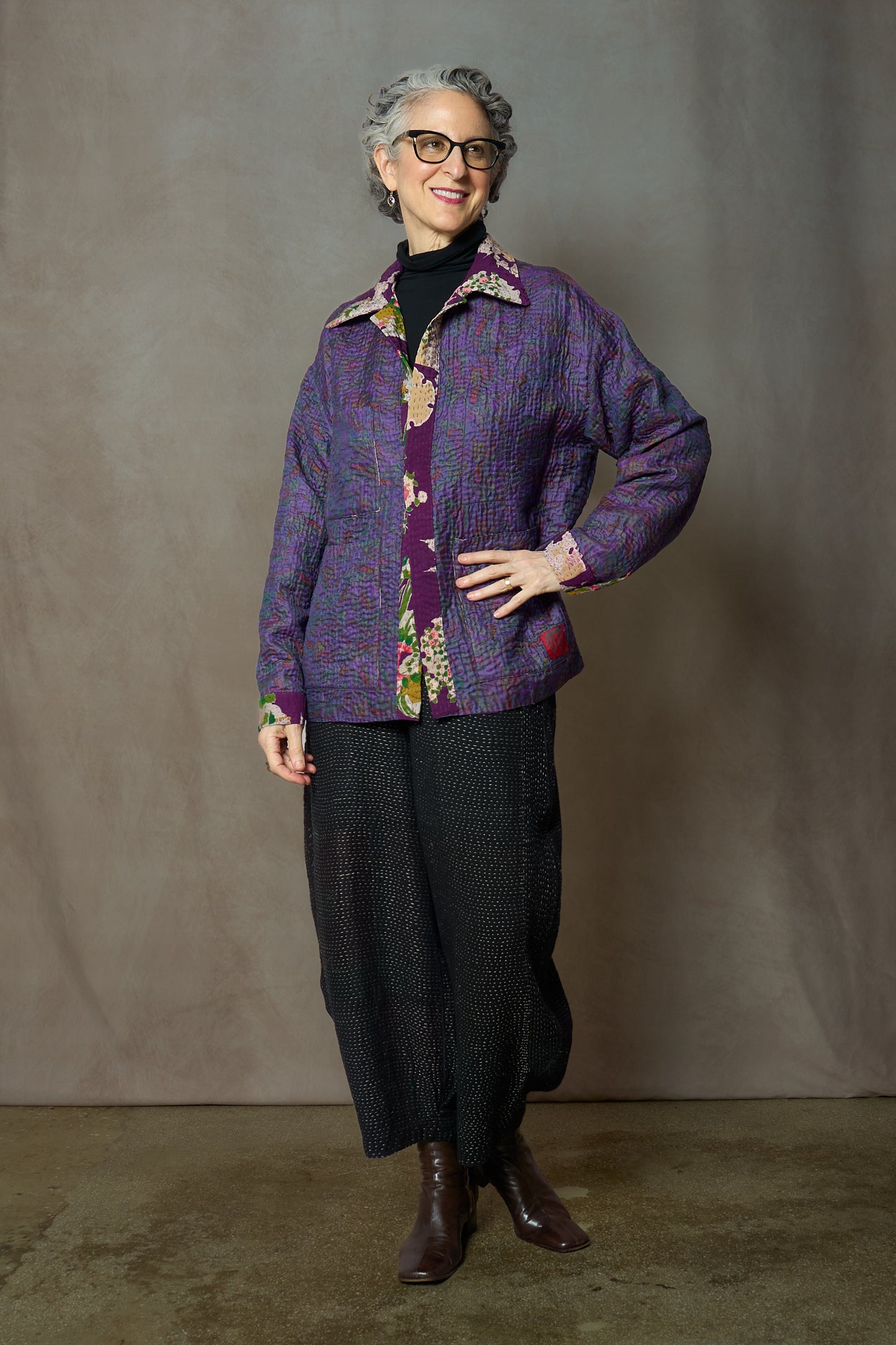 KIMONO WITH VINTAGE SILK KANTHA WORKERS JACKET - ks2085-0001s -