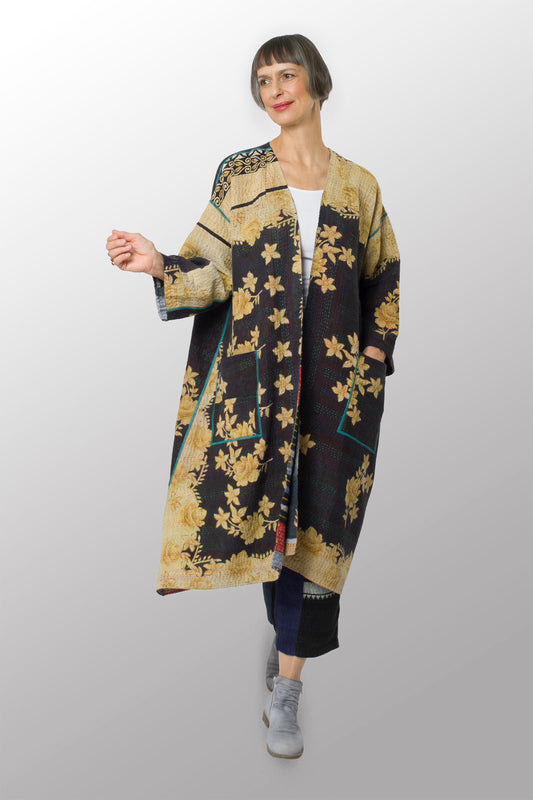 VINTAGE COTTON KANTHA LONG DUSTER - cv4328-0013a -