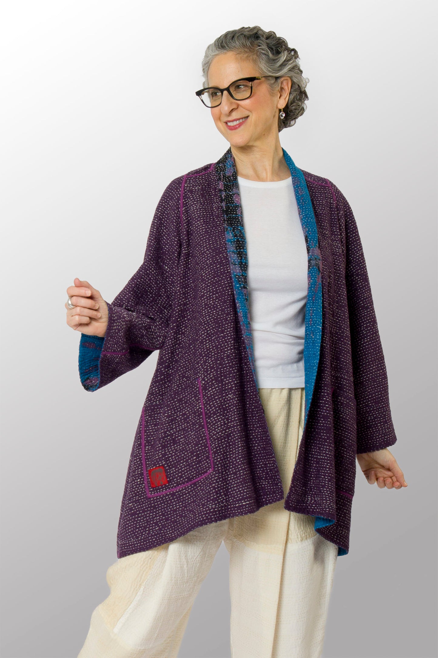 MONE SHIBORI TIE DYE KANTHA A-LINE JACKET - ms5003-tuq -