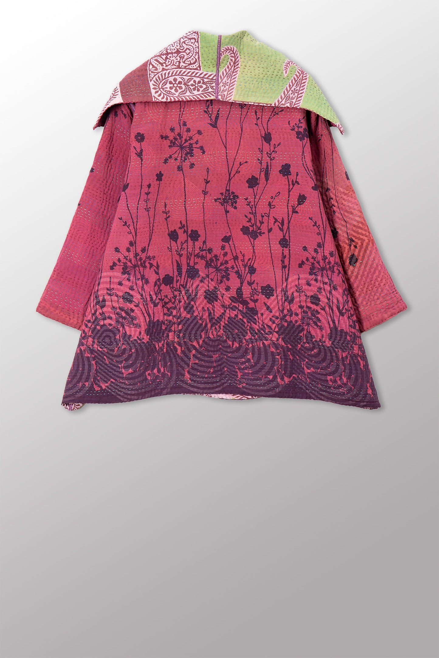 VINTAGE SILK GEORGETTE COTTON KANTHA FLARE JACKET - gc4010-0002a -