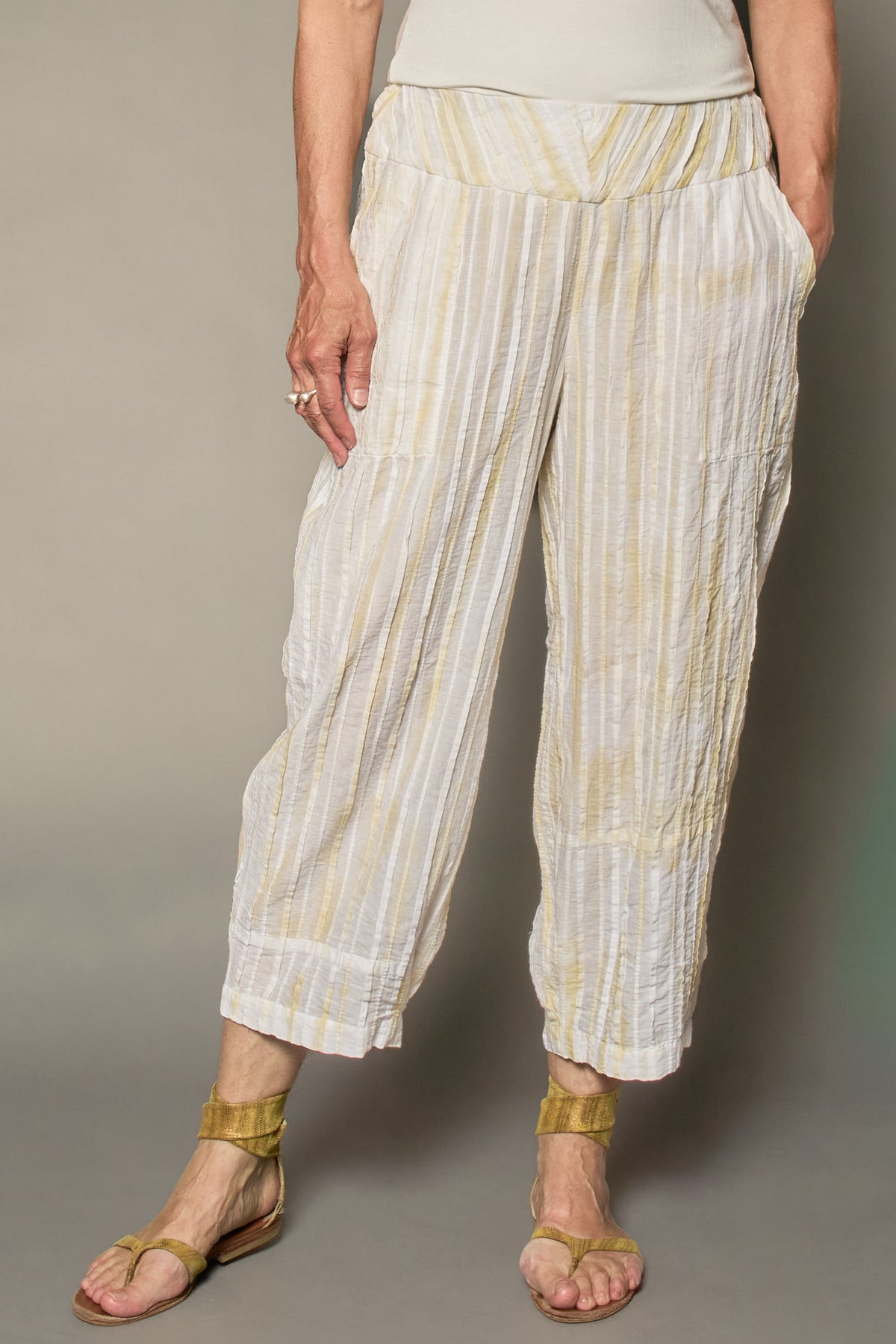 DOUBLE TIE DYE RIPPLE TUCK NEW LANTERN PANTS - trw1651-ivy -