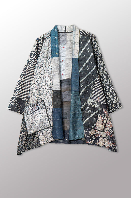 VINTAGE SILK PATCH KANTHA A-LINE JKT - vp2003-blk -