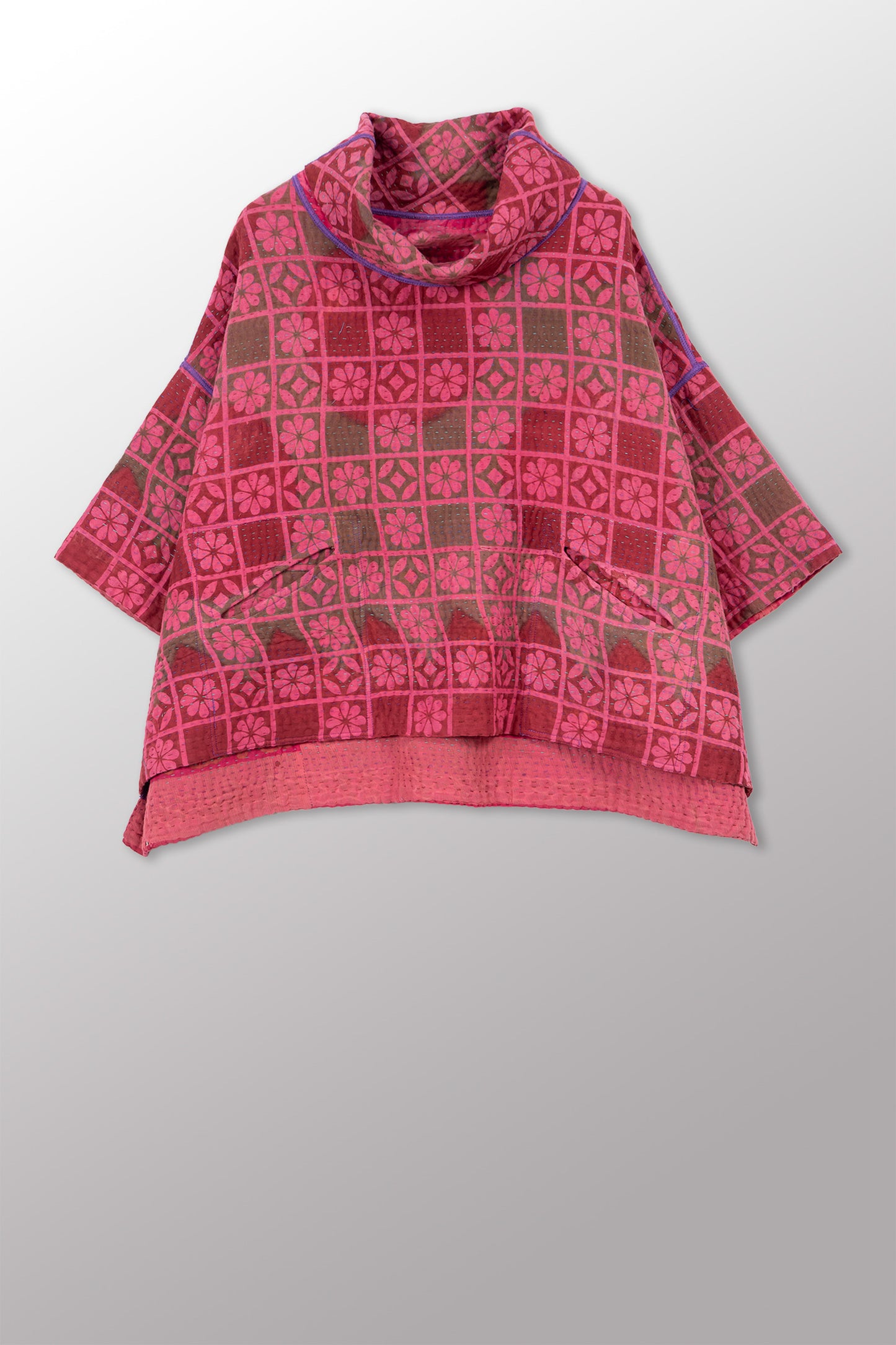 COTTON OVERDYE KANTHA COWL NECK PONCHO - ov4061-cpik001a -