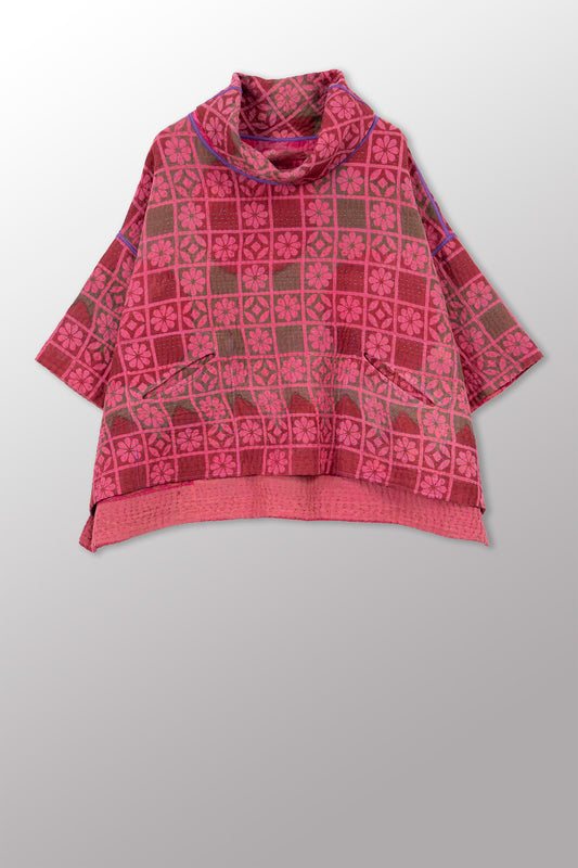 COTTON OVERDYE KANTHA COWL NECK PONCHO - ov4061-cpik001a -