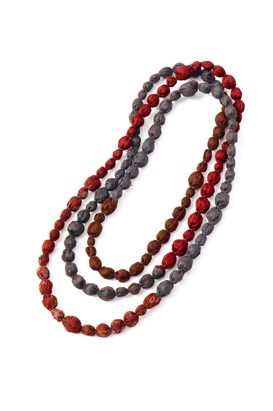 MONE SHIBORI TIE DYE KANTHA TIE-BEADS LONG NECKLACE - ms2707-org -