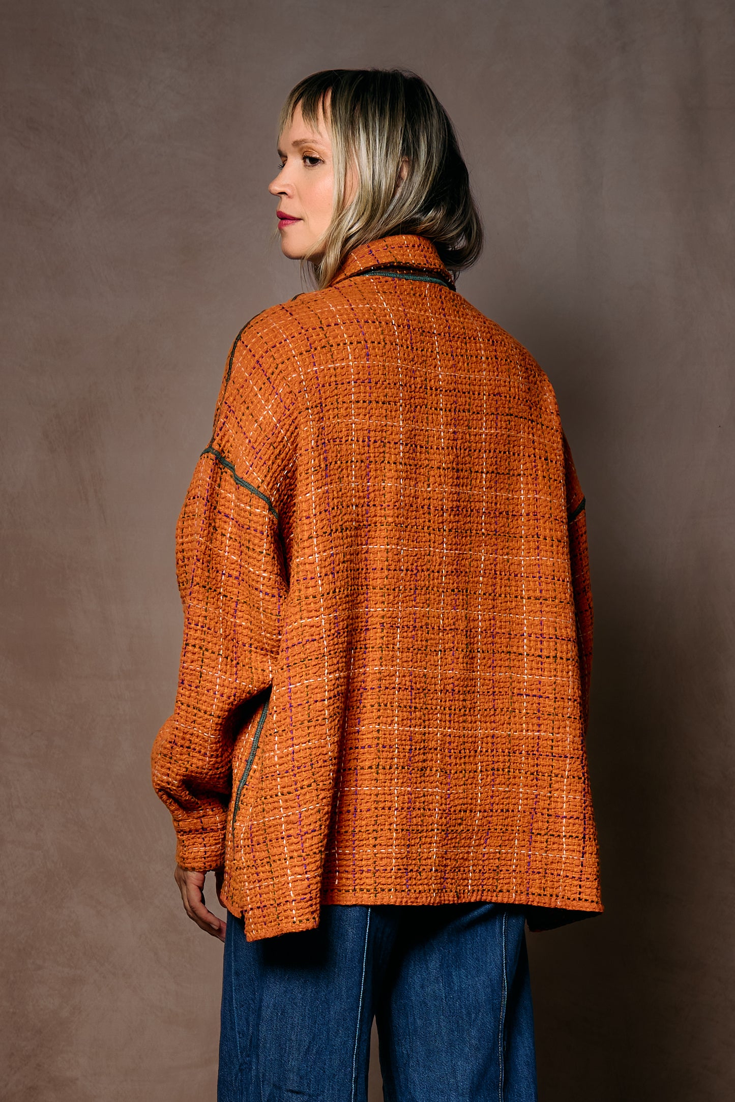 WOOL WAFFLE KANTHA RELAXED SHIRT JACKET - ww3j105-org -