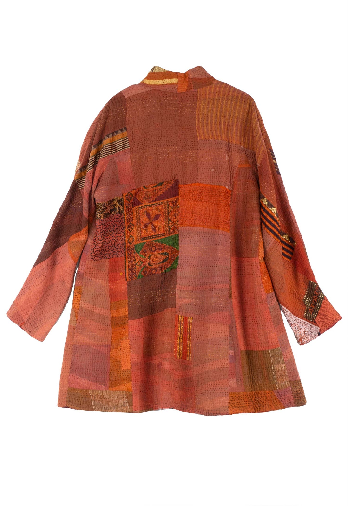 COTTON SILK SW PATCH KANTHA HIGH-NECK TOPPER - ws4045-org -