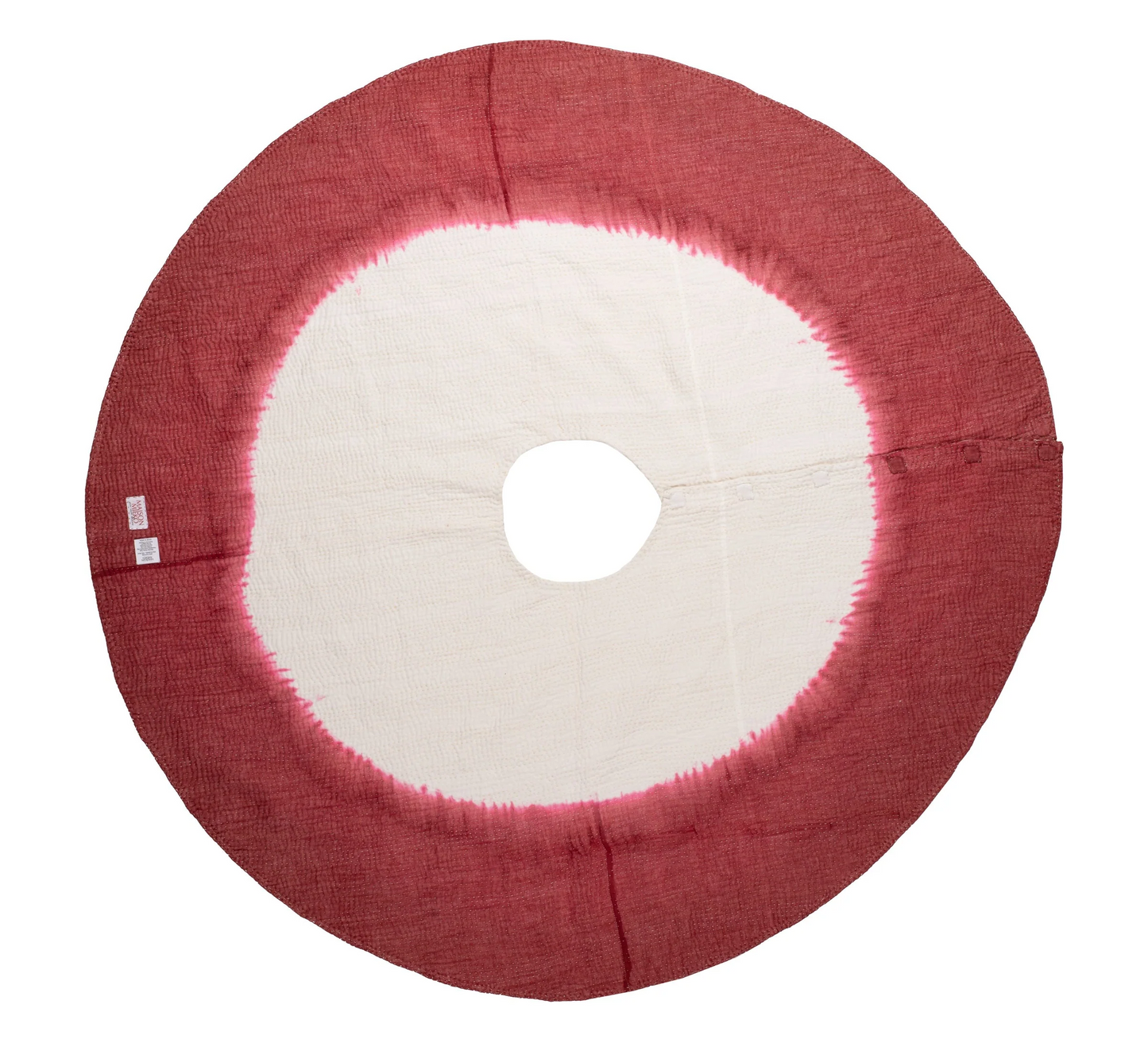 Frayed Patch With Ombre Kantha Christmas Tree Skirt -Red & White -