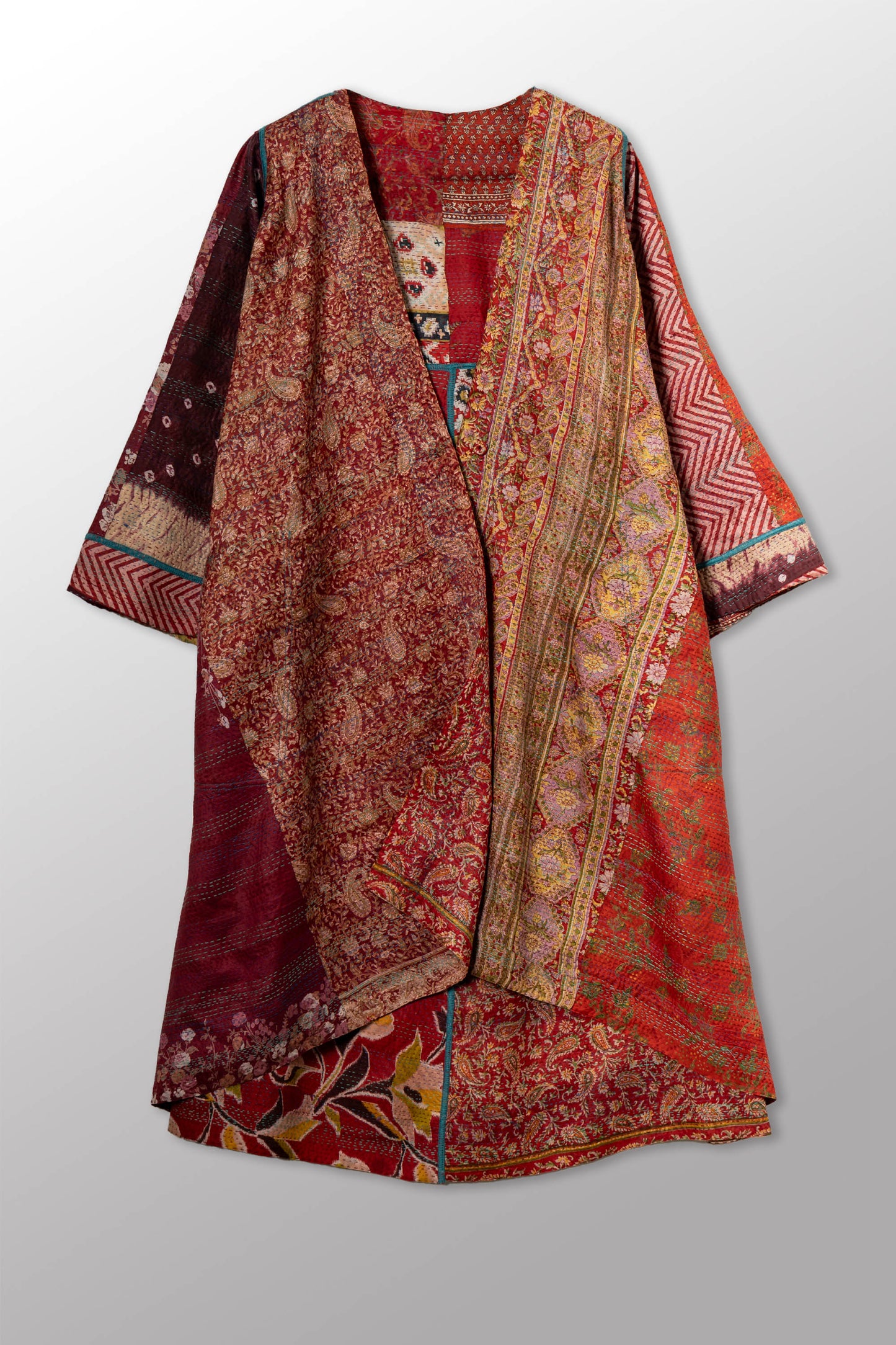 VINTAGE SILK KANTHA WRAP FLARE COAT - sv2330-0008a -