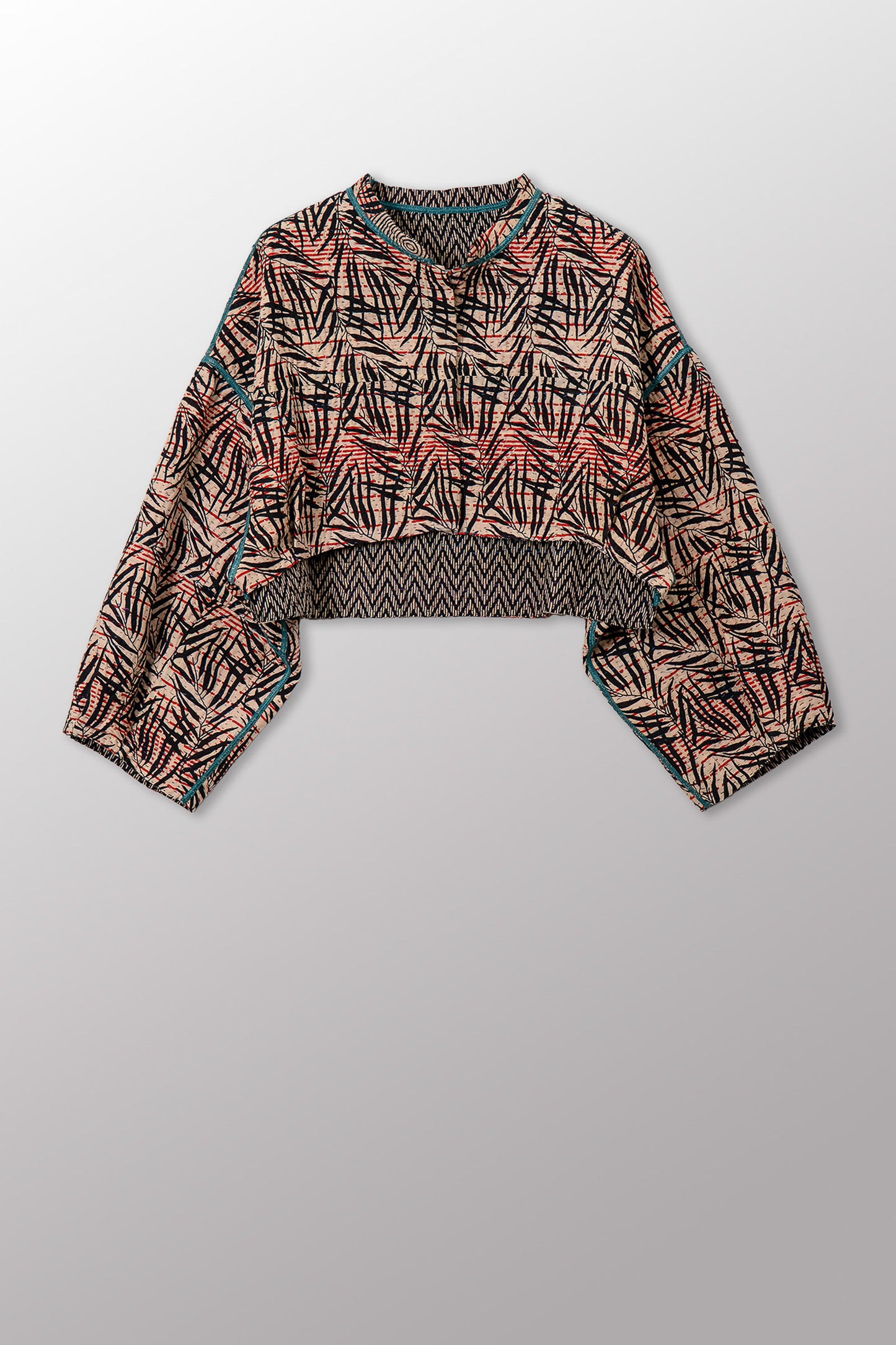SOHO BAMBOO KANTHA SLEEVE JACKET - bo4090-cblk001s -