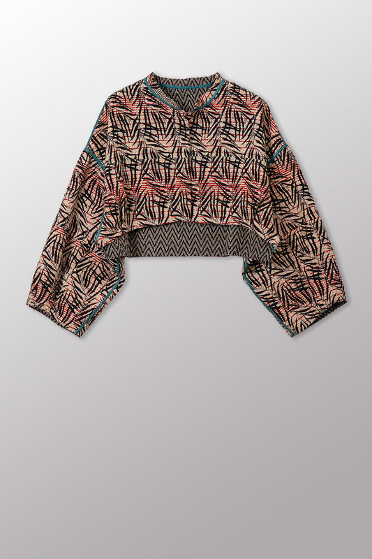 SOHO BAMBOO KANTHA SLEEVE JACKET - bo4090-cblk001s -
