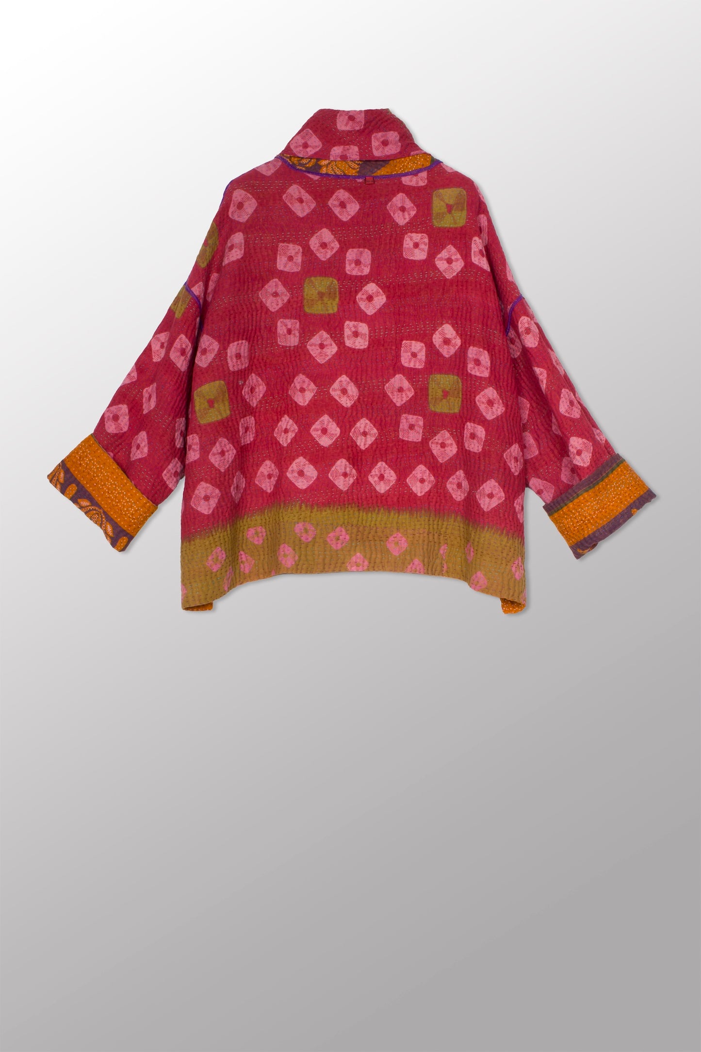 VINTAGE COTTON KANTHA NEW COWL NECK PONCHO - cv4083-0002a -