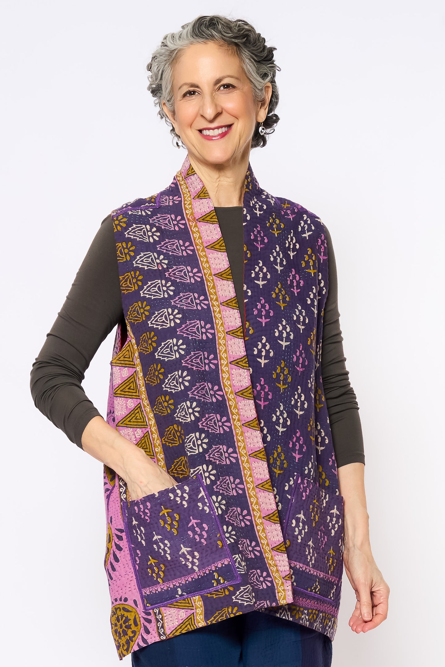COTTON OVERDYE KANTHA KIMONO VEST SHORT - ov4248-corg001l -