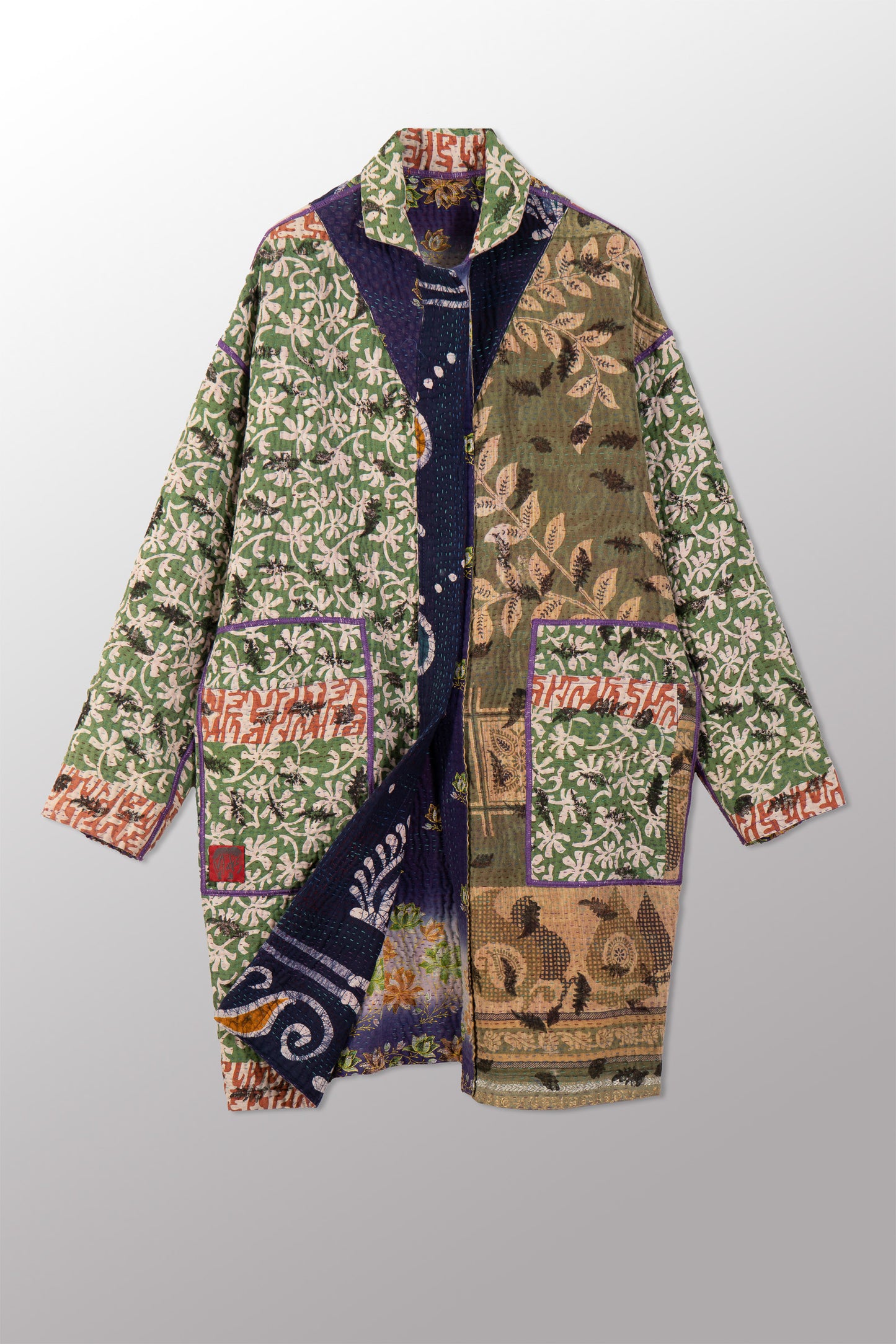 VINTAGE COTTON KANTHA LONG LINE JKT - cv4059-0014s -